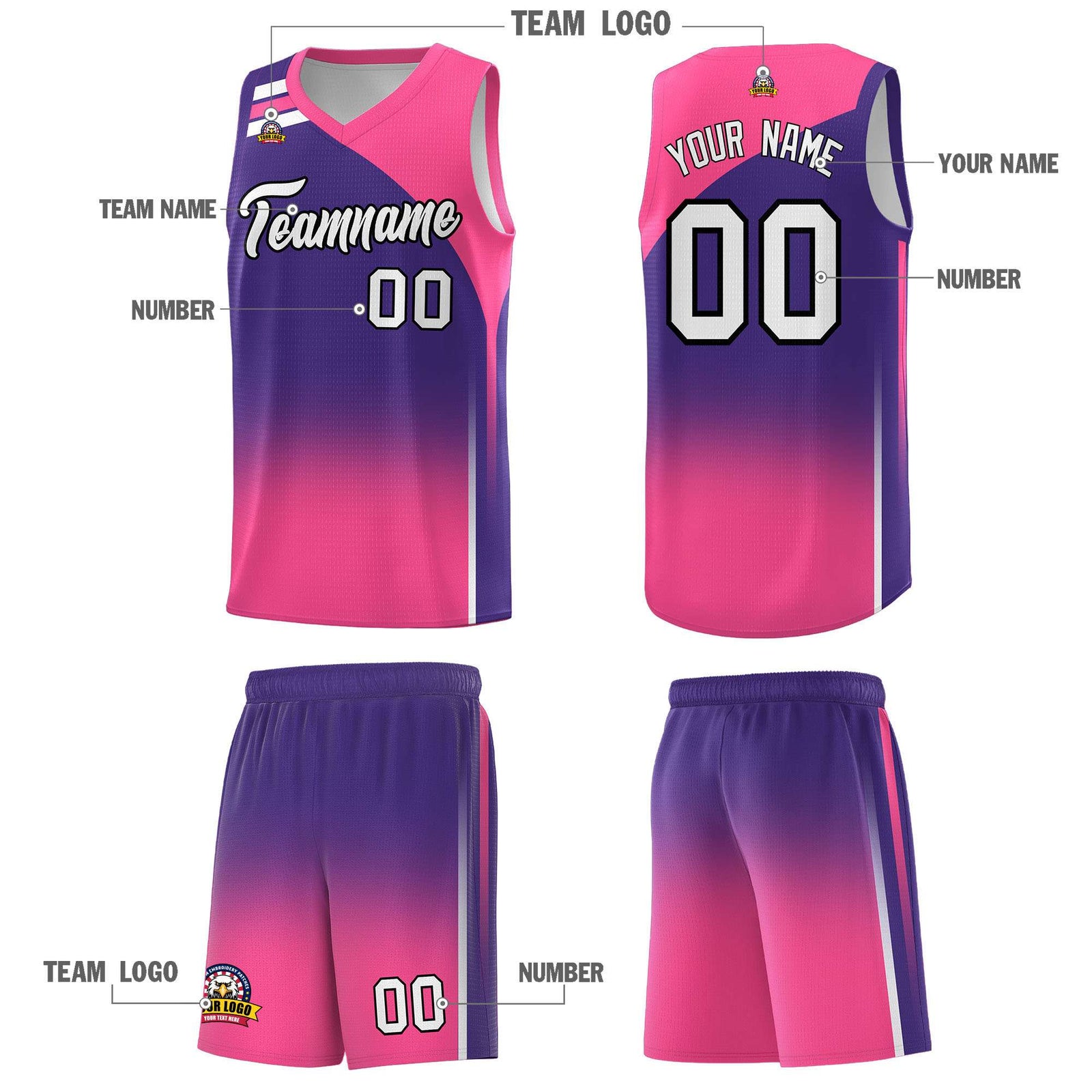 Custom Purple Pink Gradient Fashion Sets Sports Uniform Basketball Jersey