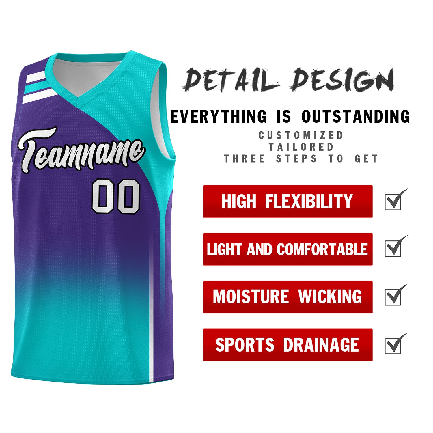 Custom Purple Aqua Gradient Fashion Sets Sports Uniform Basketball Jersey