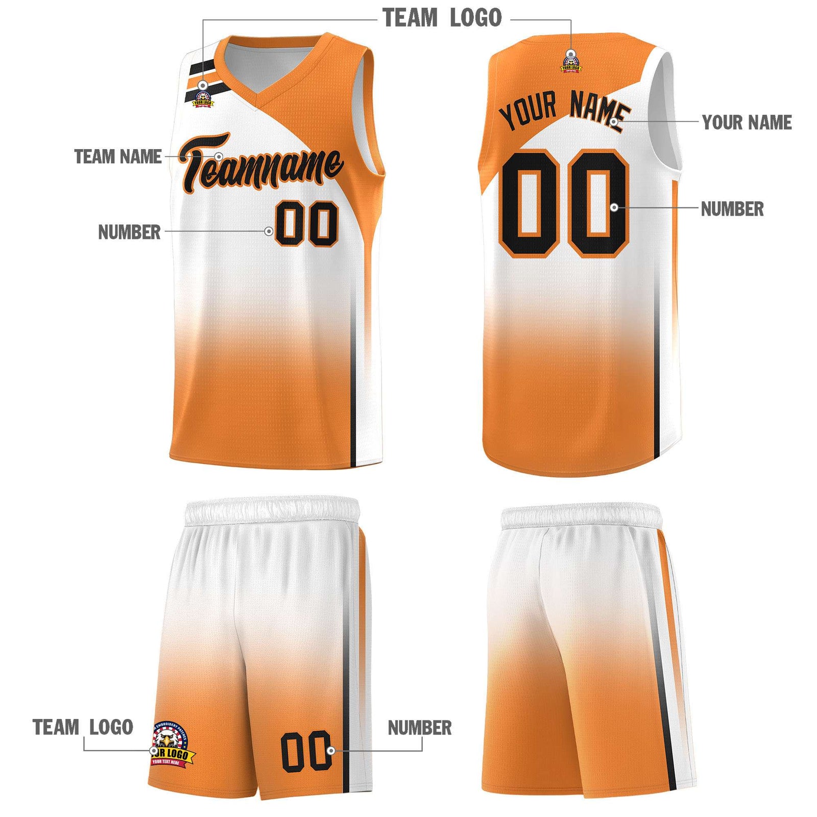 Custom White Gold Orange Gradient Fashion Sets Sports Uniform Basketball Jersey
