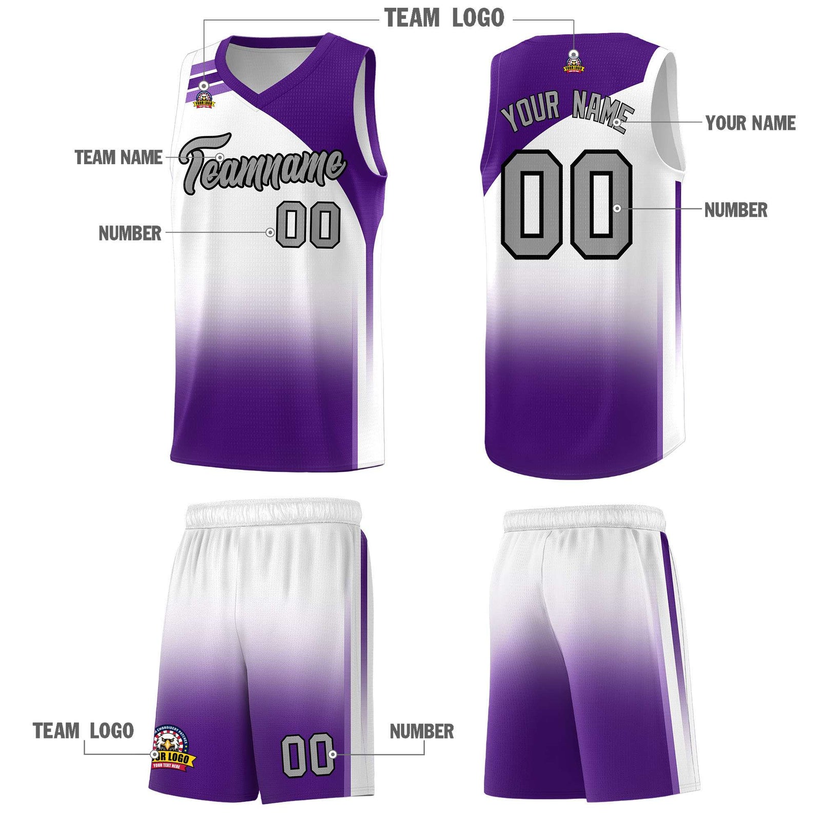 Custom White Purple Gradient Fashion Sets Sports Uniform Basketball Jersey