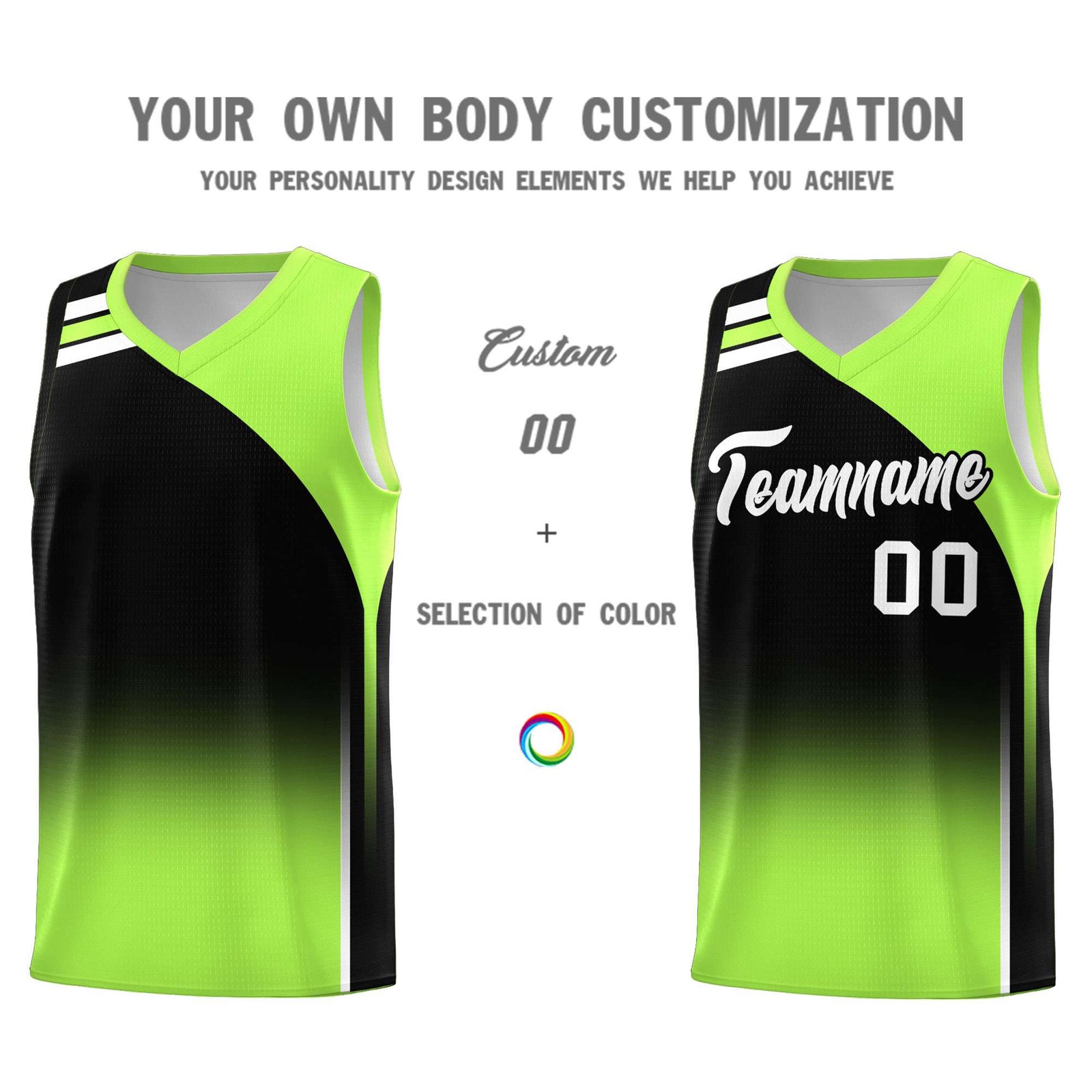 Custom Black Fluorescent Green Gradient Fashion Sets Sports Uniform Basketball Jersey