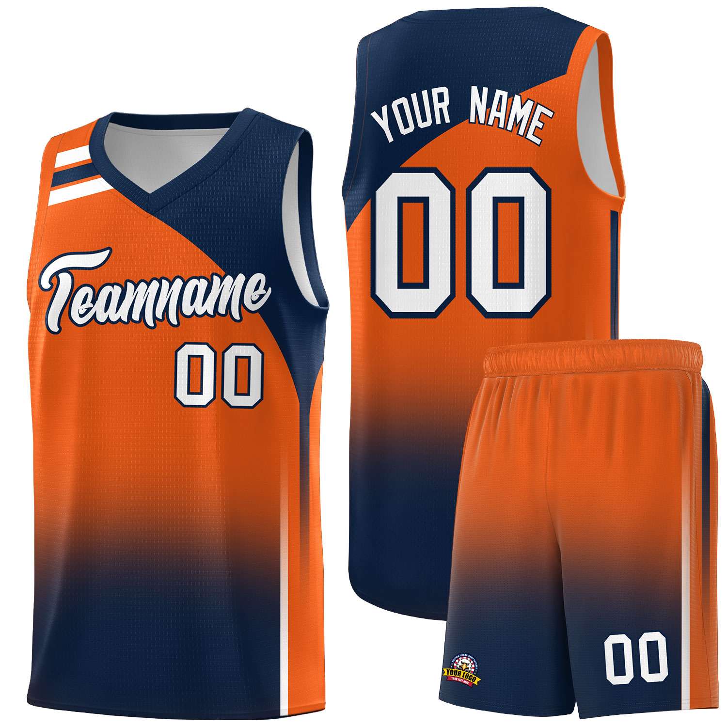 Custom Orange Navy Gradient Fashion Sets Sports Uniform Basketball Jersey