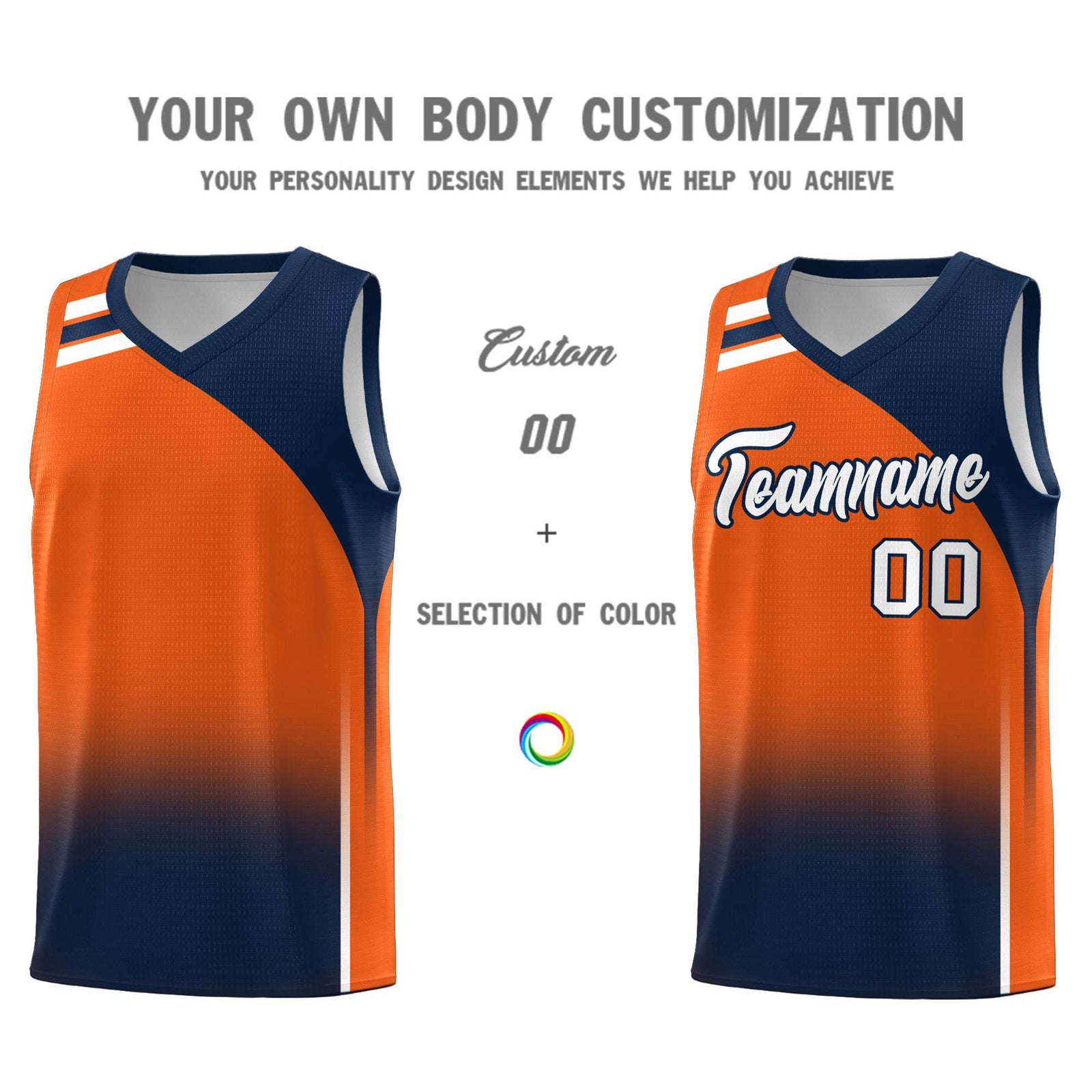 Custom Orange Navy Gradient Fashion Sets Sports Uniform Basketball Jersey
