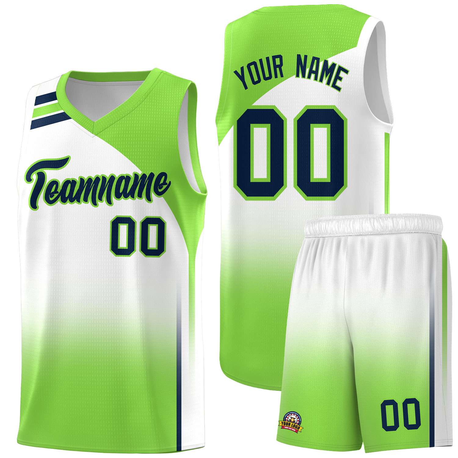 Custom White Fluorescent Green Gradient Fashion Sets Sports Uniform Basketball Jersey
