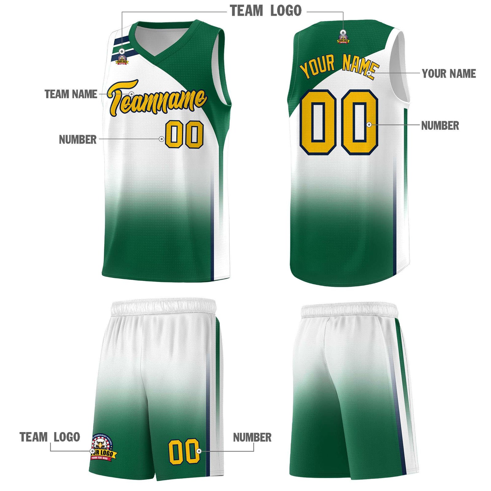 Custom White Kelly Green Gradient Fashion Sets Sports Uniform Basketball Jersey