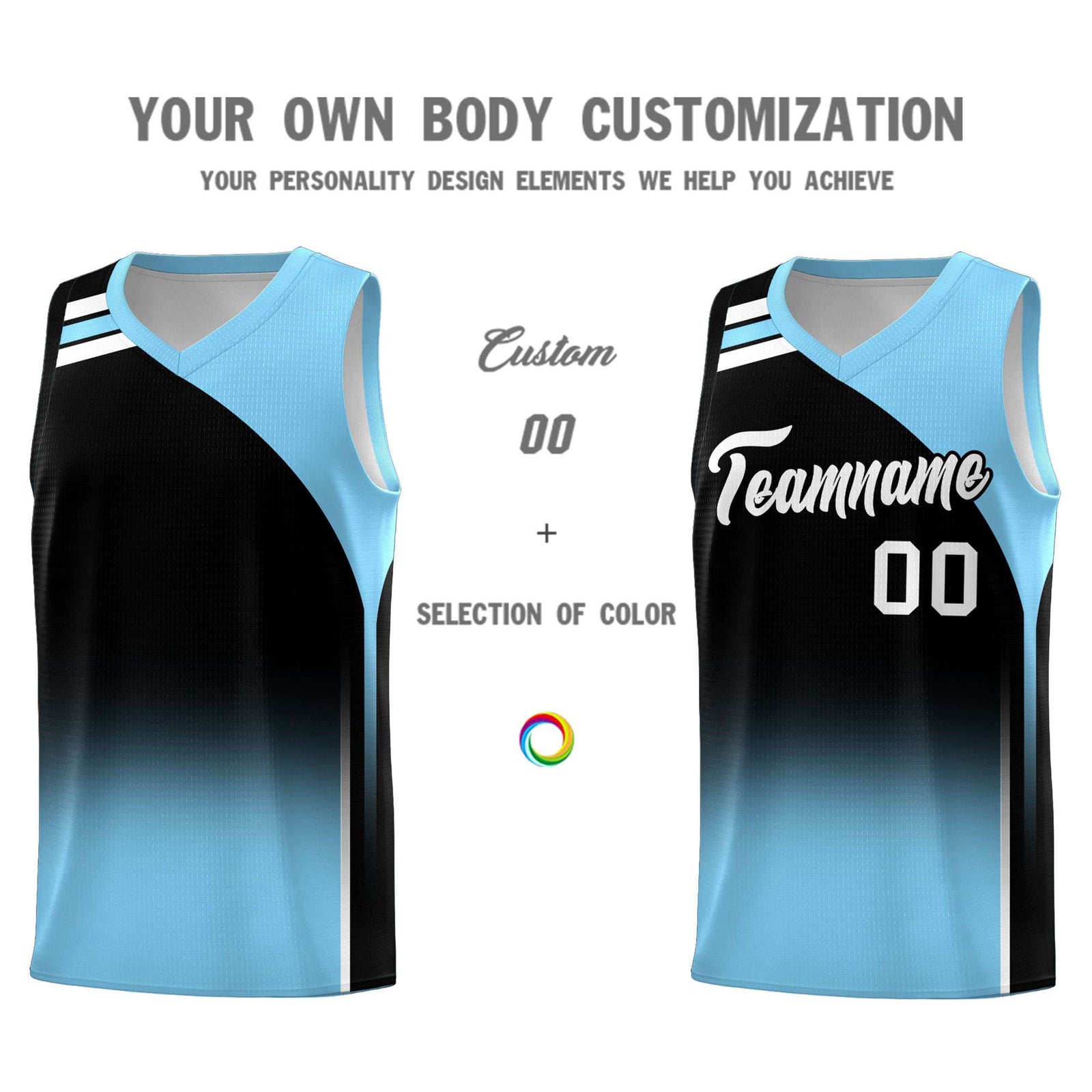 Custom Black Light Blue Gradient Fashion Sets Sports Uniform Basketball Jersey