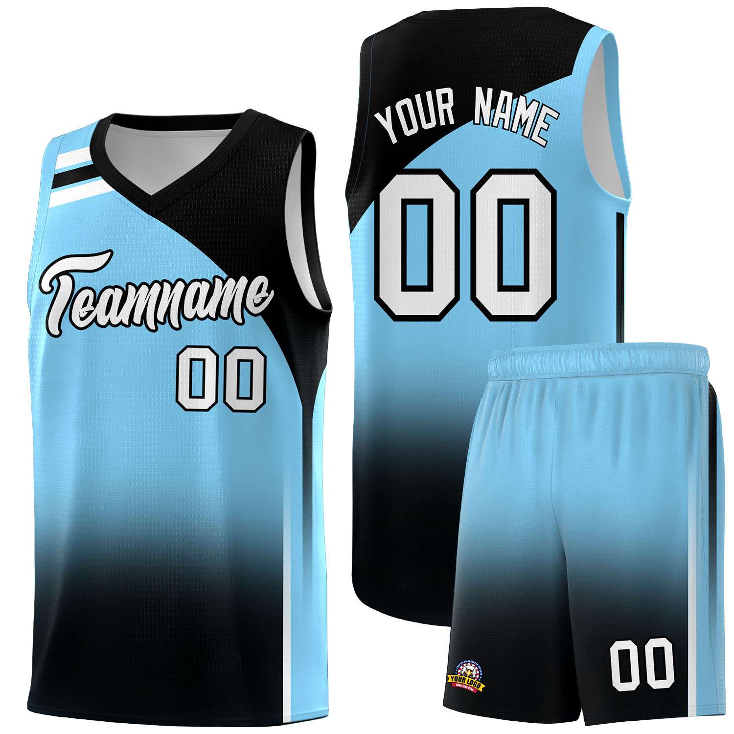 Custom Light Blue Black Gradient Fashion Sets Sports Uniform Basketball Jersey