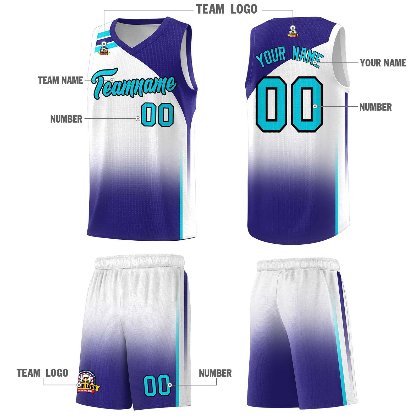 Custom White Royal Gradient Fashion Sets Sports Uniform Basketball Jersey