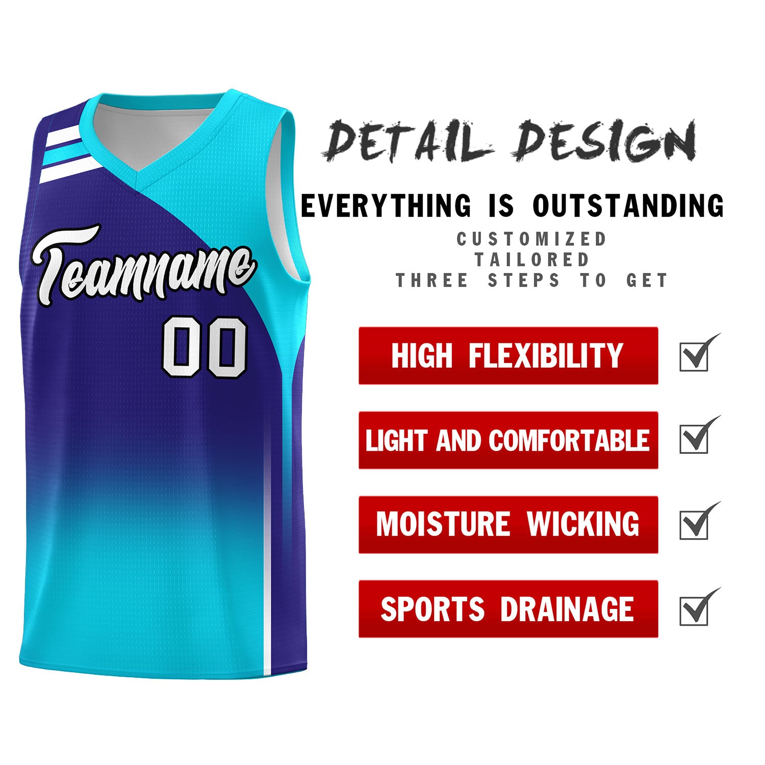 Custom Royal Sky Blue Gradient Fashion Sets Sports Uniform Basketball Jersey