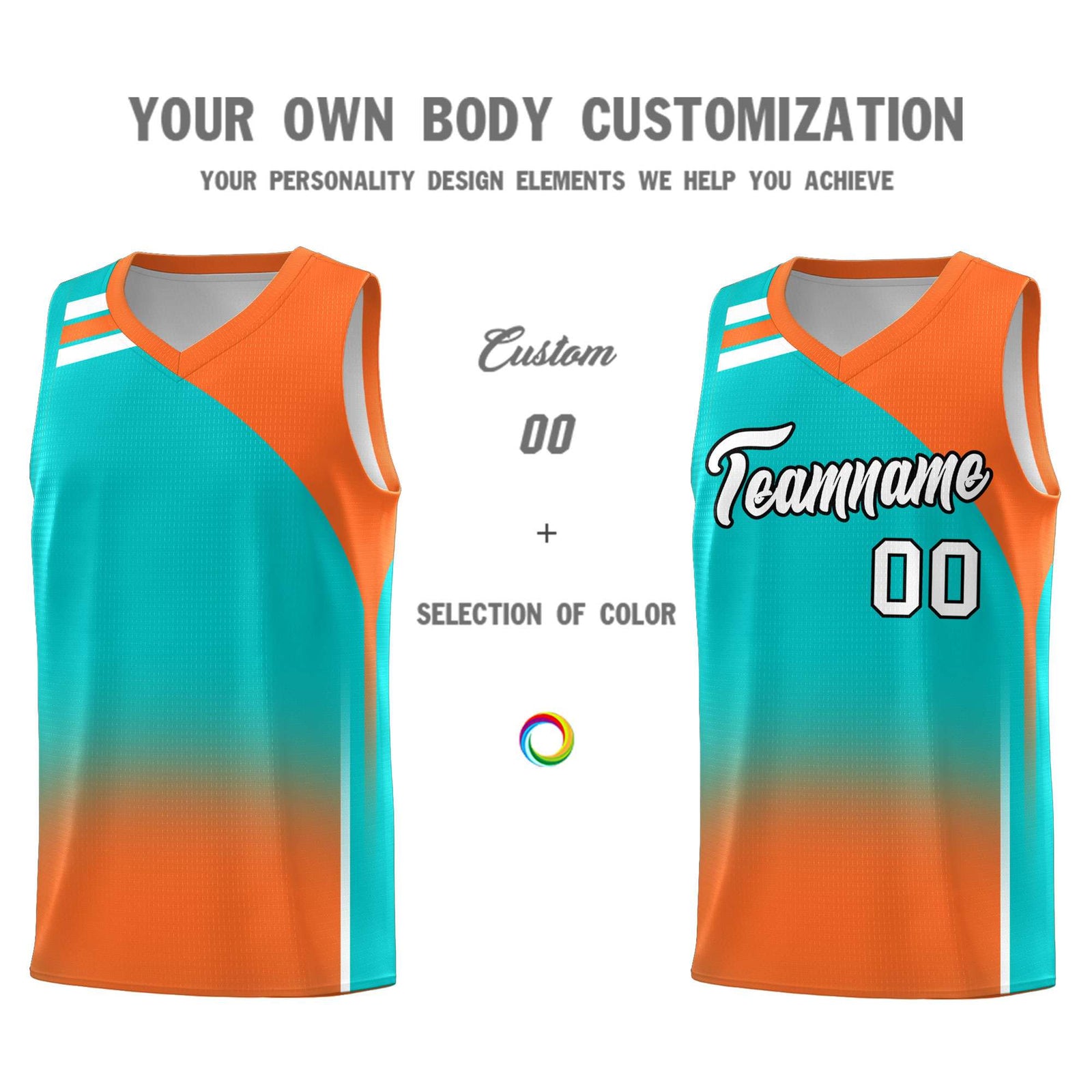 Custom Aqua Orange Gradient Fashion Sets Sports Uniform Basketball Jersey