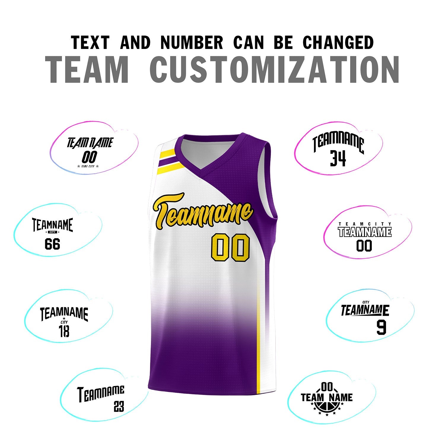 Custom White Purple Gradient Fashion Sets Sports Uniform Basketball Jersey