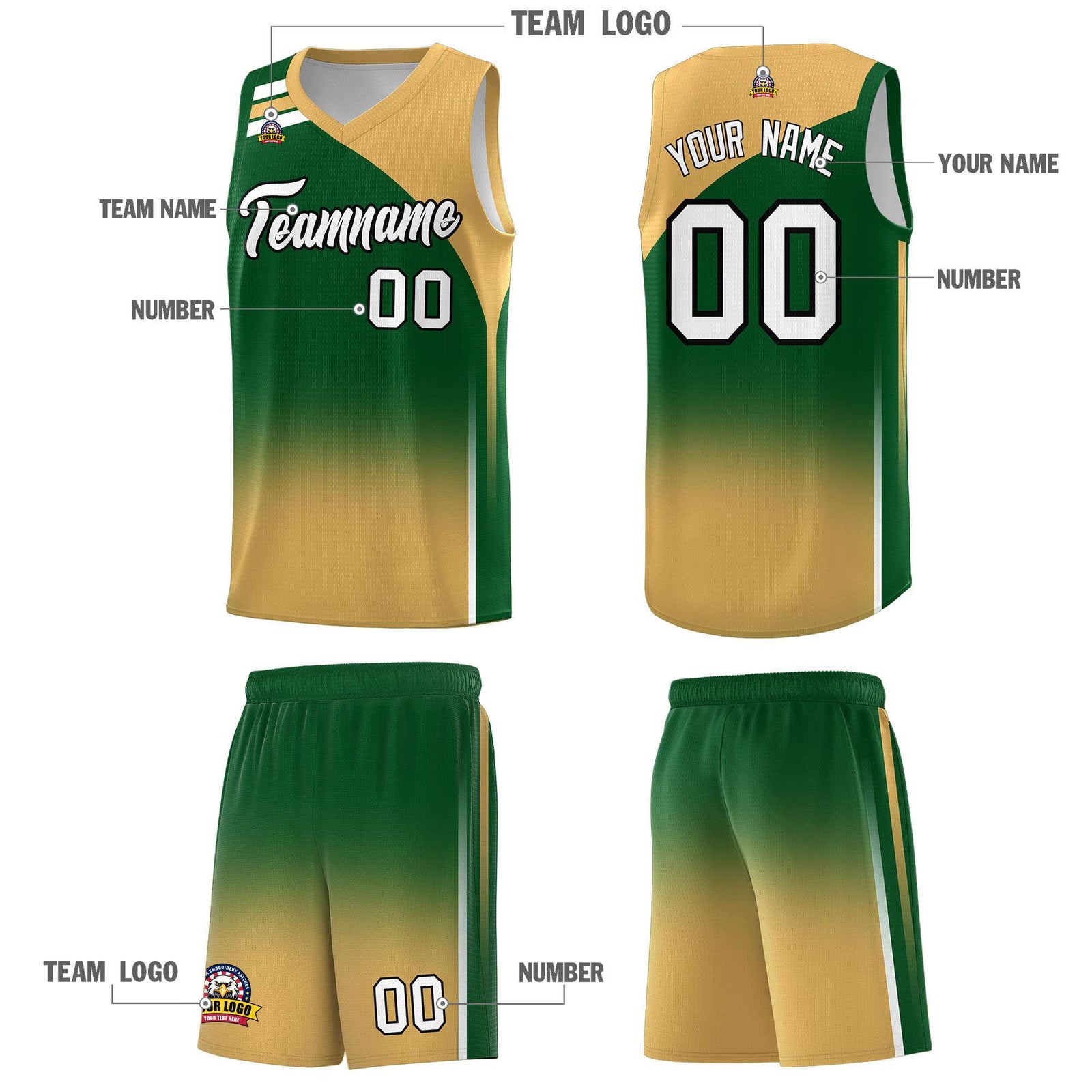 Custom Green Buckskin Brown Gradient Fashion Sets Sports Uniform Basketball Jersey