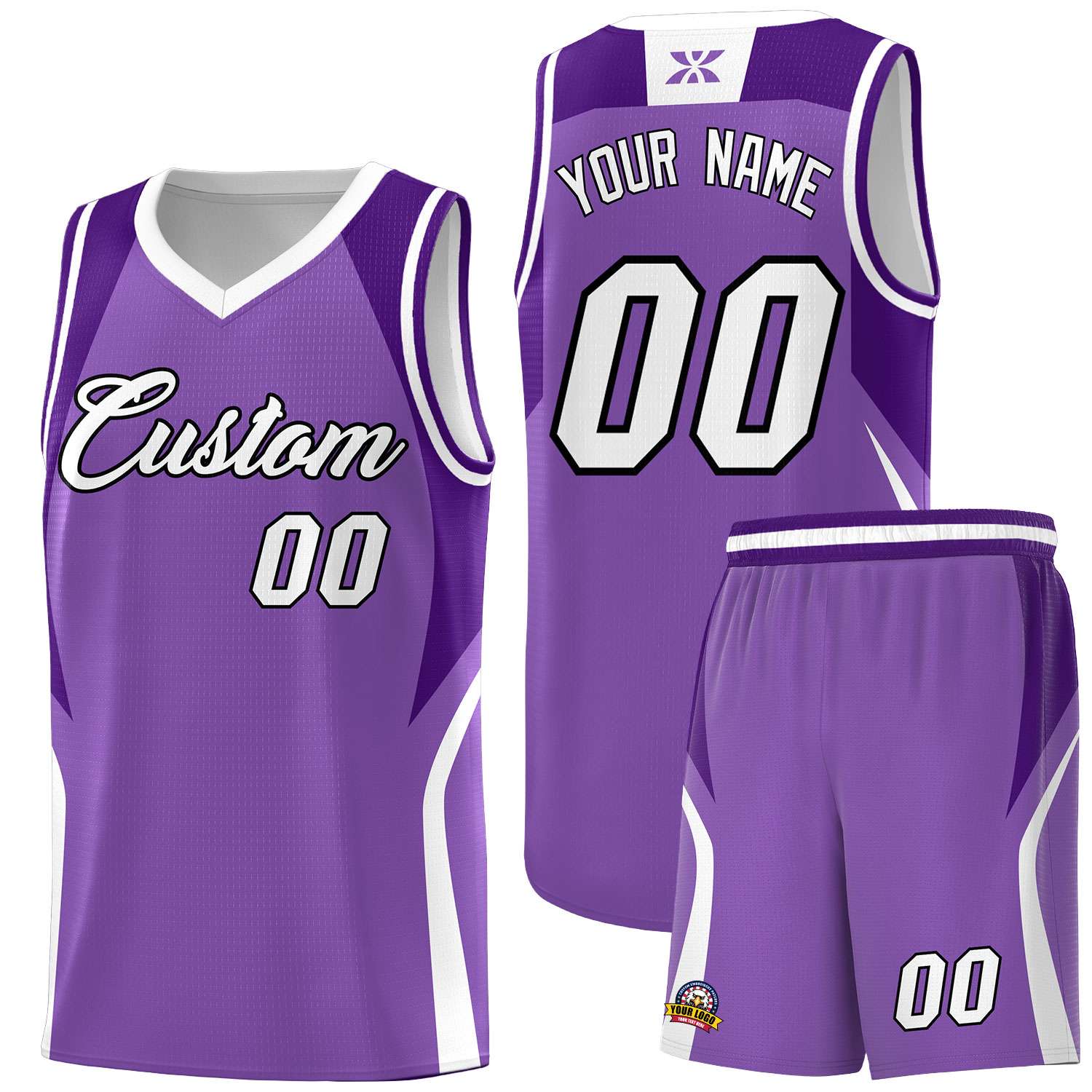 Custom Light Purple Purple and White Color Block Sports Uniform Basketball Jersey