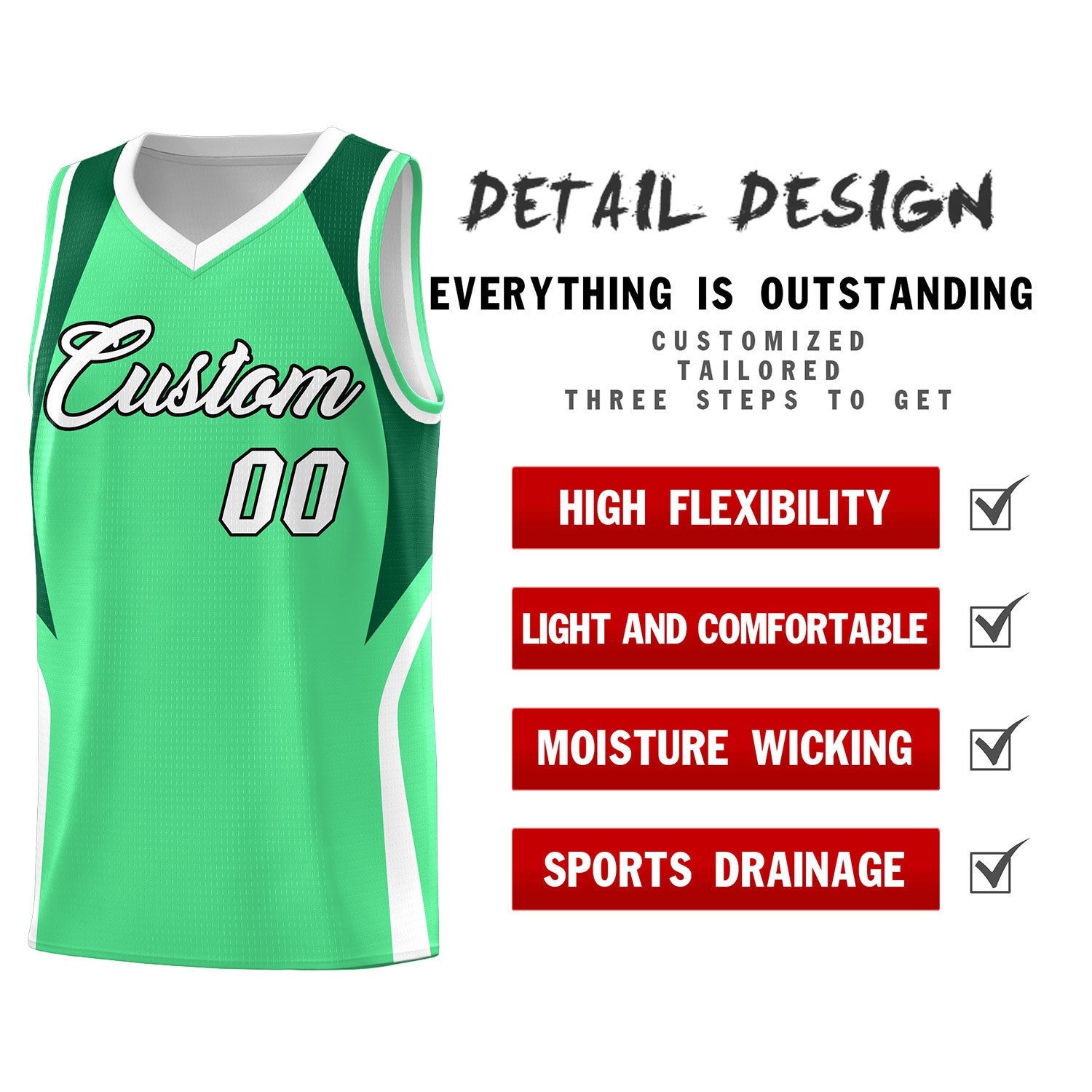 Custom Green Kelly Green and White Color Block Sports Uniform Basketball Jersey