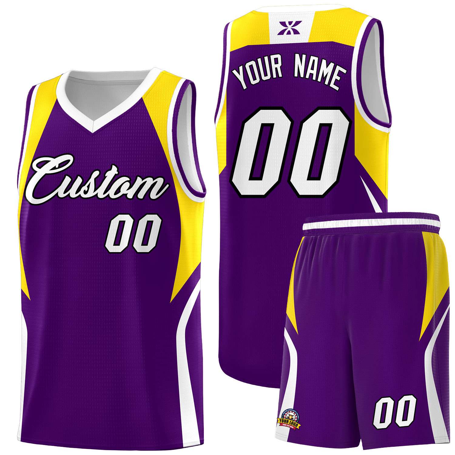 Custom Purple Gold and White Color Block Sports Uniform Basketball Jersey