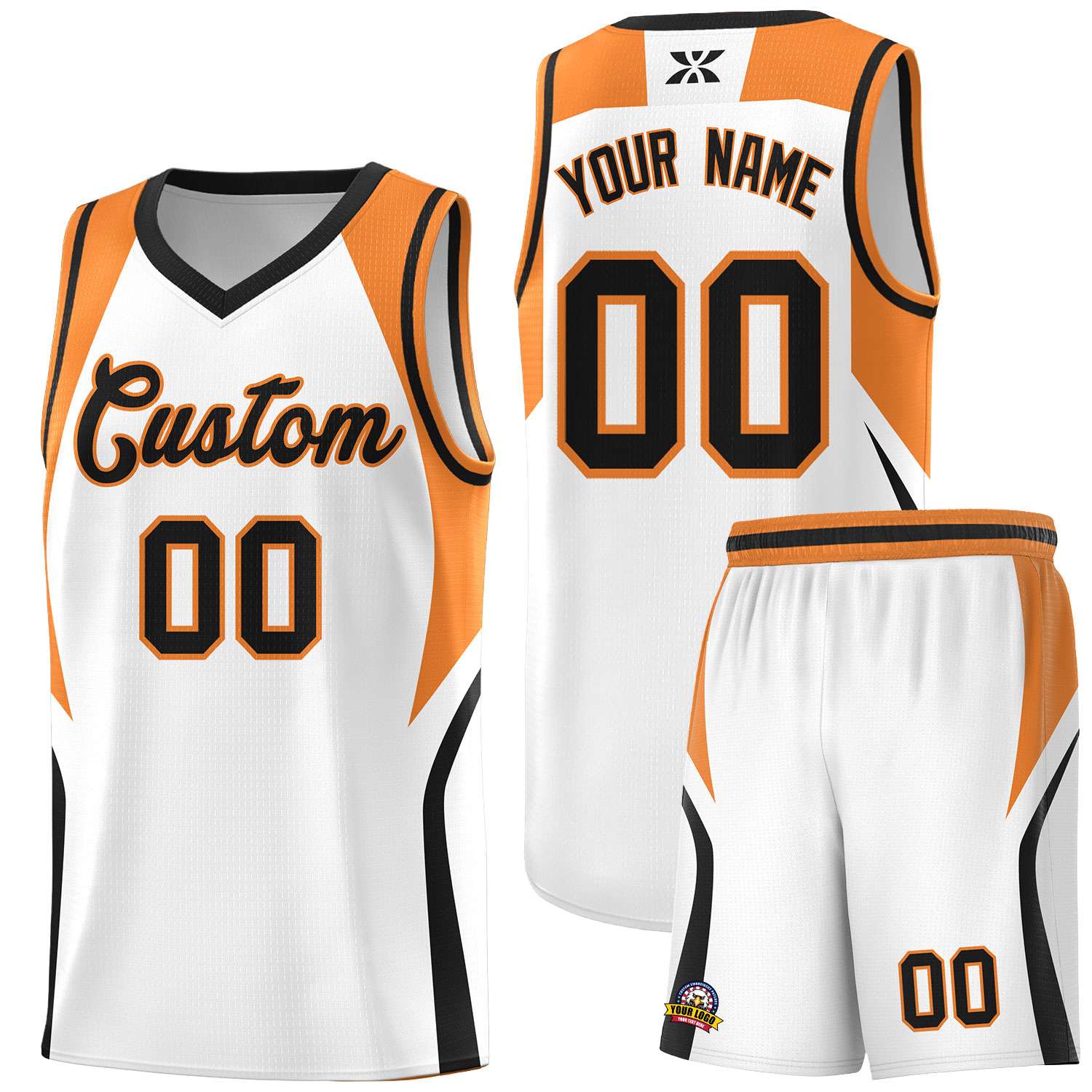 Custom White Gold Orange and Black Color Block Sports Uniform Basketball Jersey