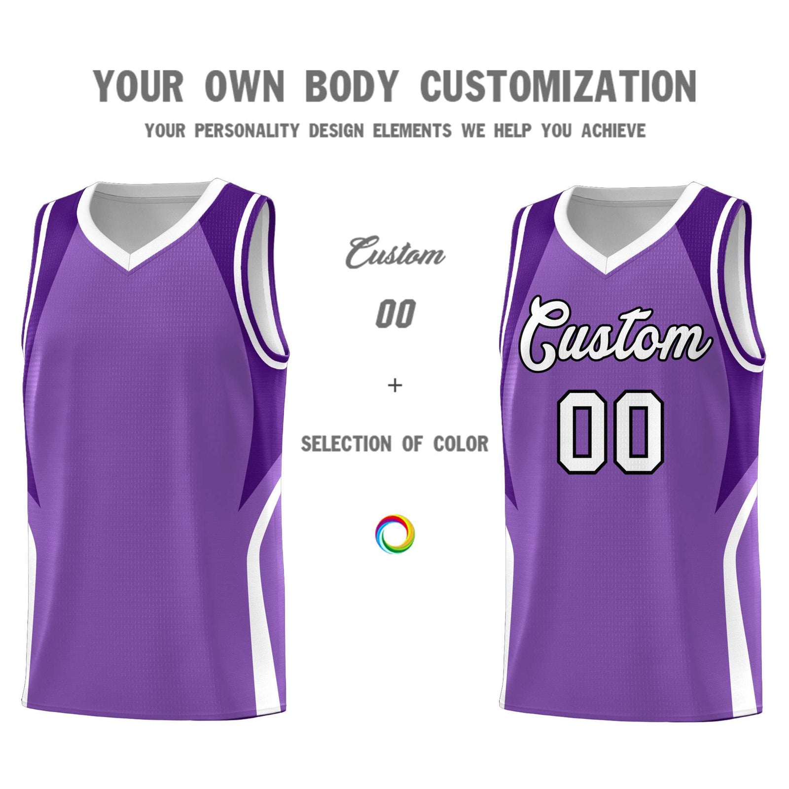 Custom Light Purple Purple and White Color Block Sports Uniform Basketball Jersey