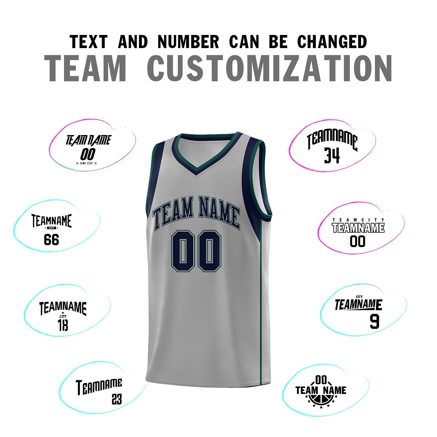 Custom Gray Navy-Green Sleeve Color Blocking Classic Sports Uniform Basketball Jersey