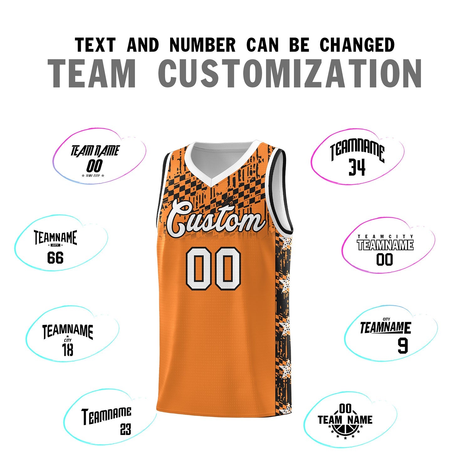 Custom Gold Orange Mosaic Stars Pattern Sports Uniform Basketball Jersey