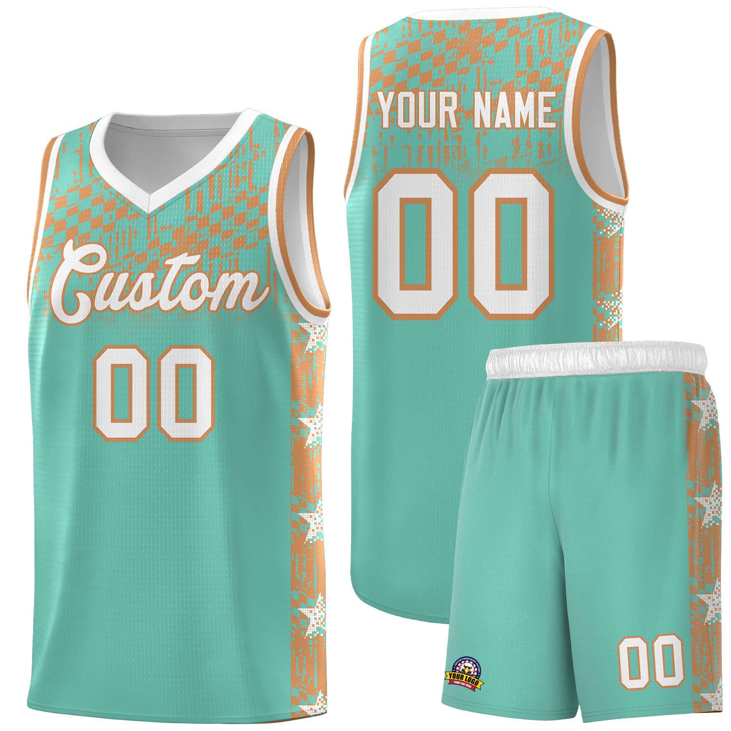 Custom Bright Green Mosaic Stars Pattern Sports Uniform Basketball Jersey