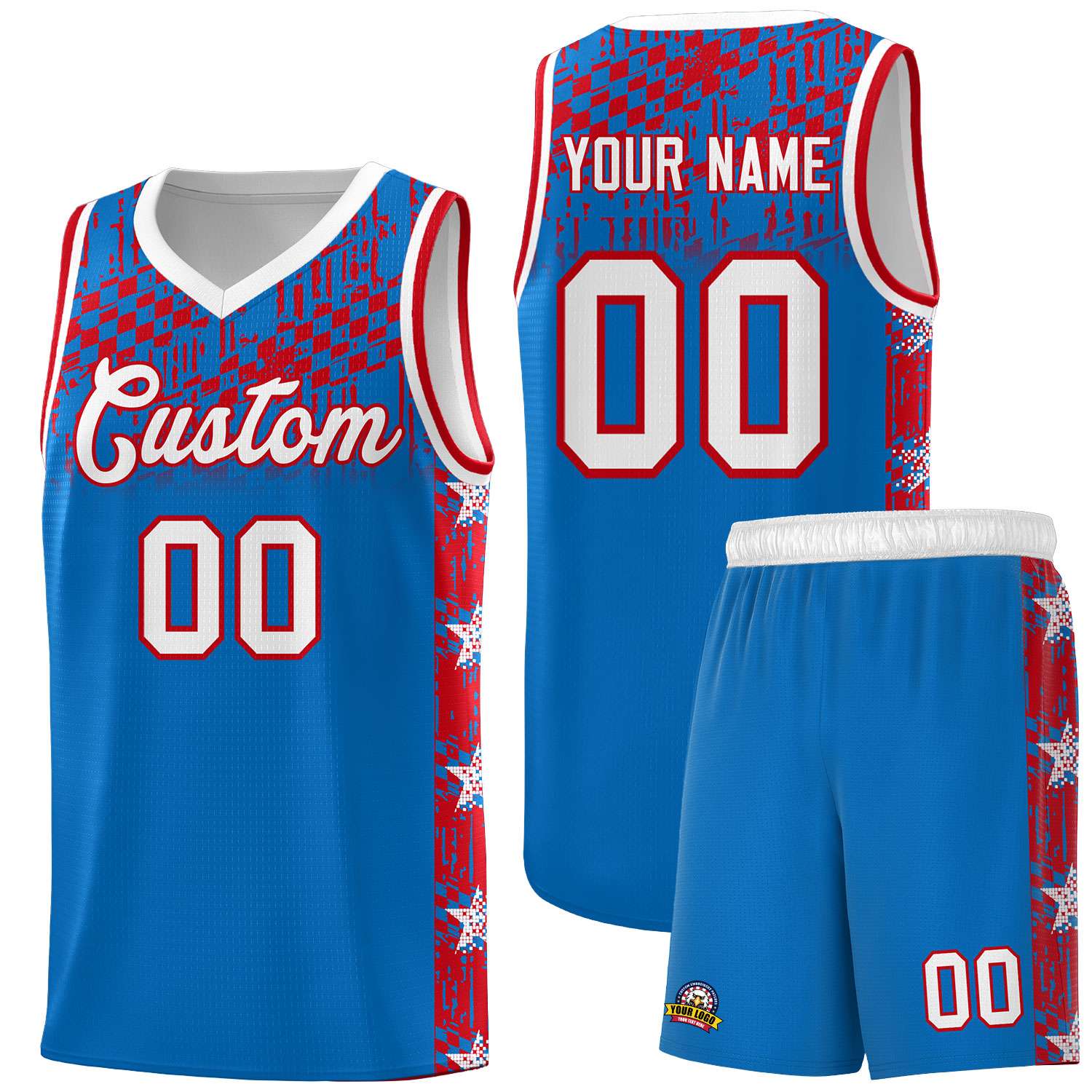 Custom Royal Mosaic Stars Pattern Sports Uniform Basketball Jersey