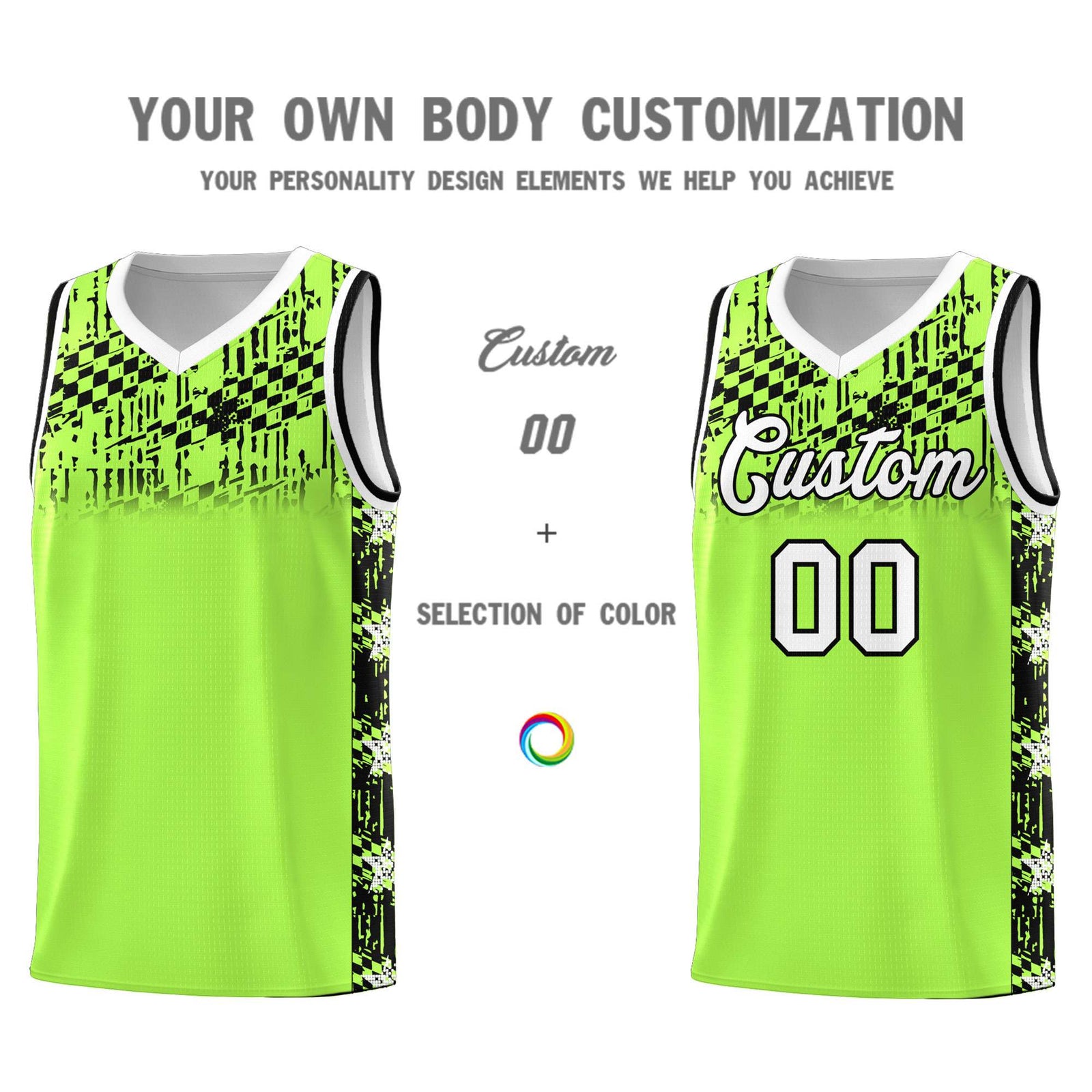 Custom Fluorescent Green Mosaic Stars Pattern Sports Uniform Basketball Jersey
