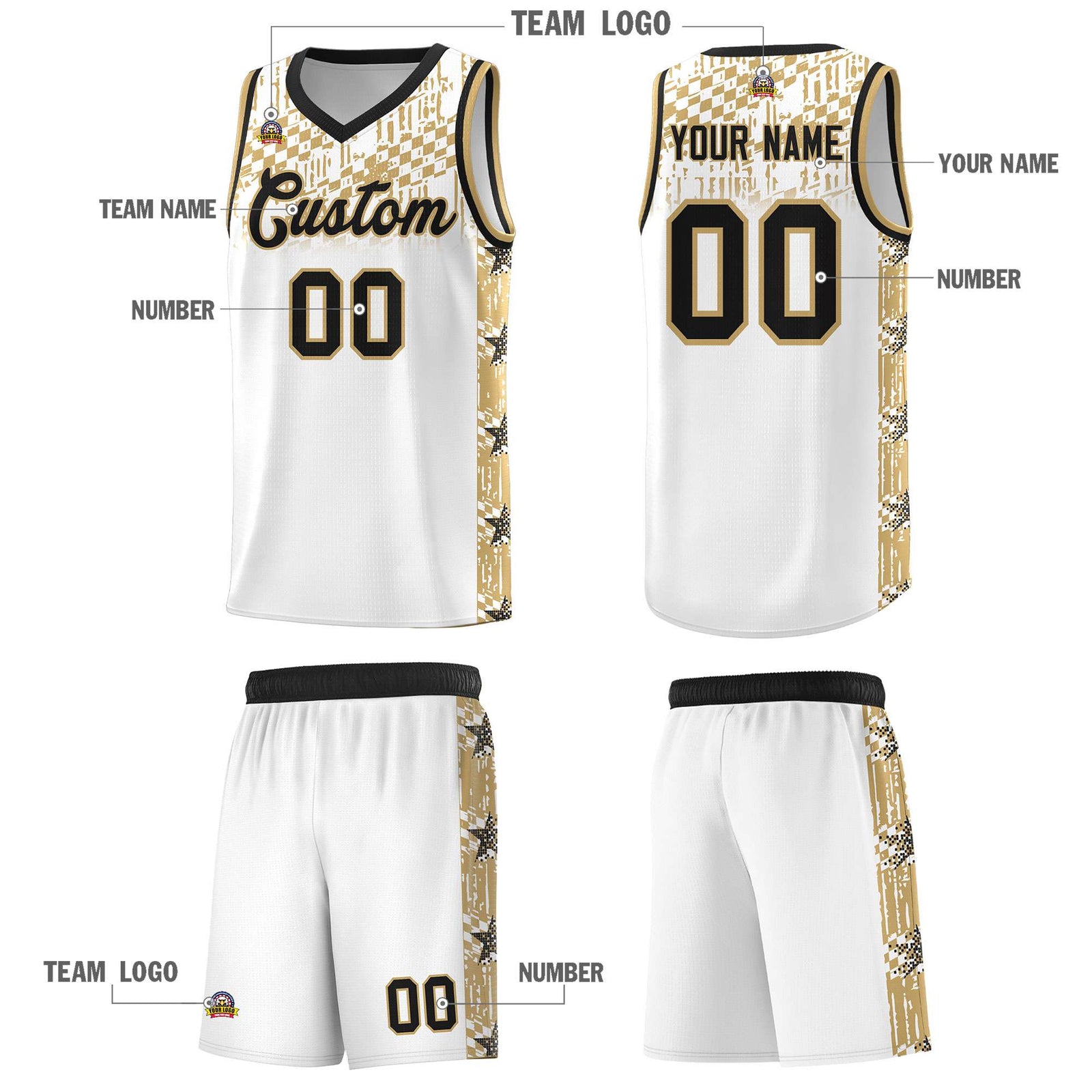Custom White Mosaic Stars Pattern Sports Uniform Basketball Jersey
