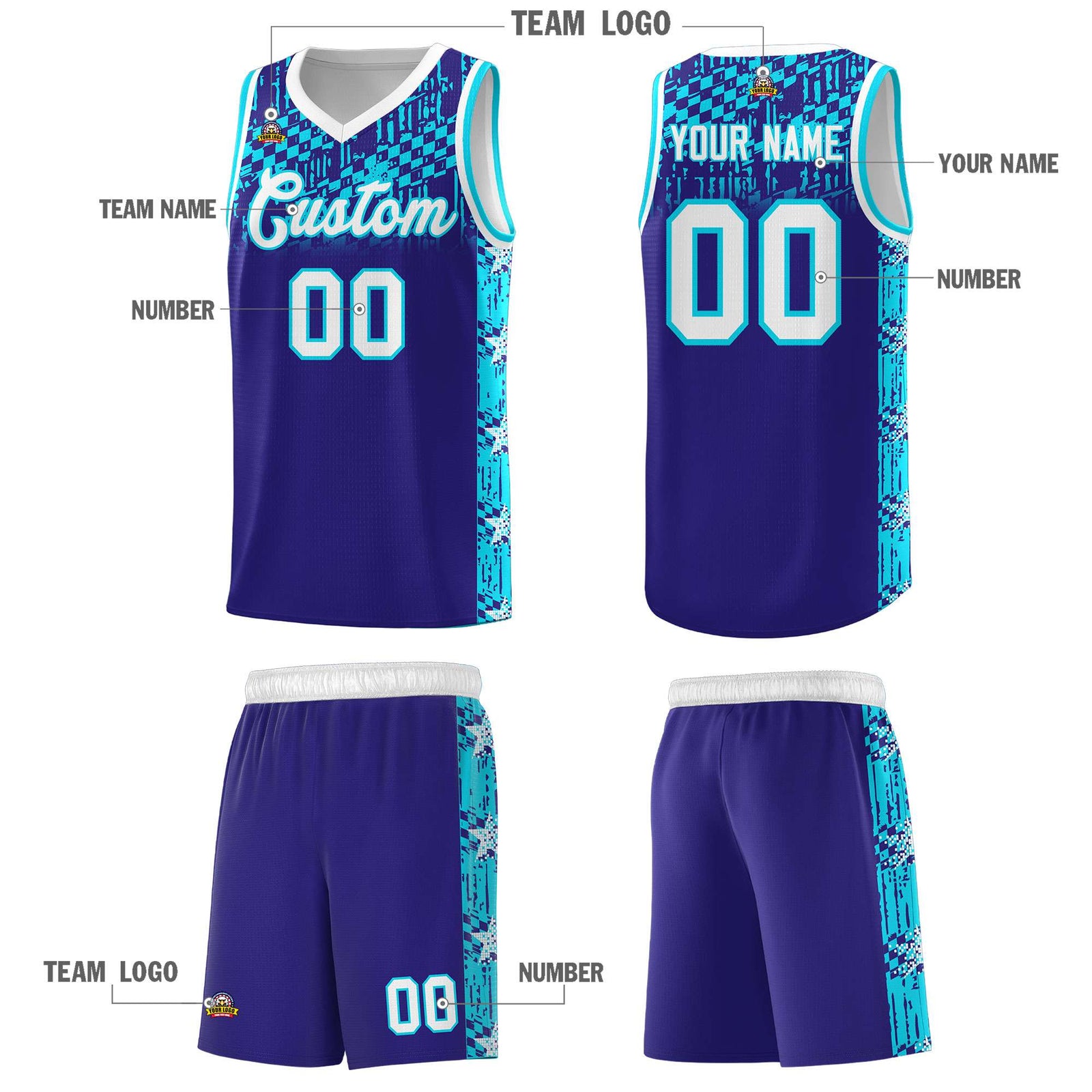 Custom Royal Mosaic Stars Pattern Sports Uniform Basketball Jersey