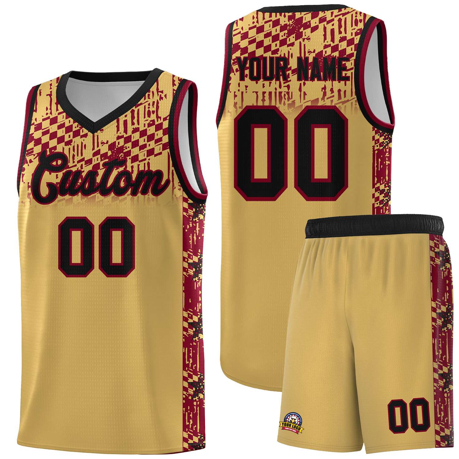 Custom Old Gold Mosaic Stars Pattern Sports Uniform Basketball Jersey