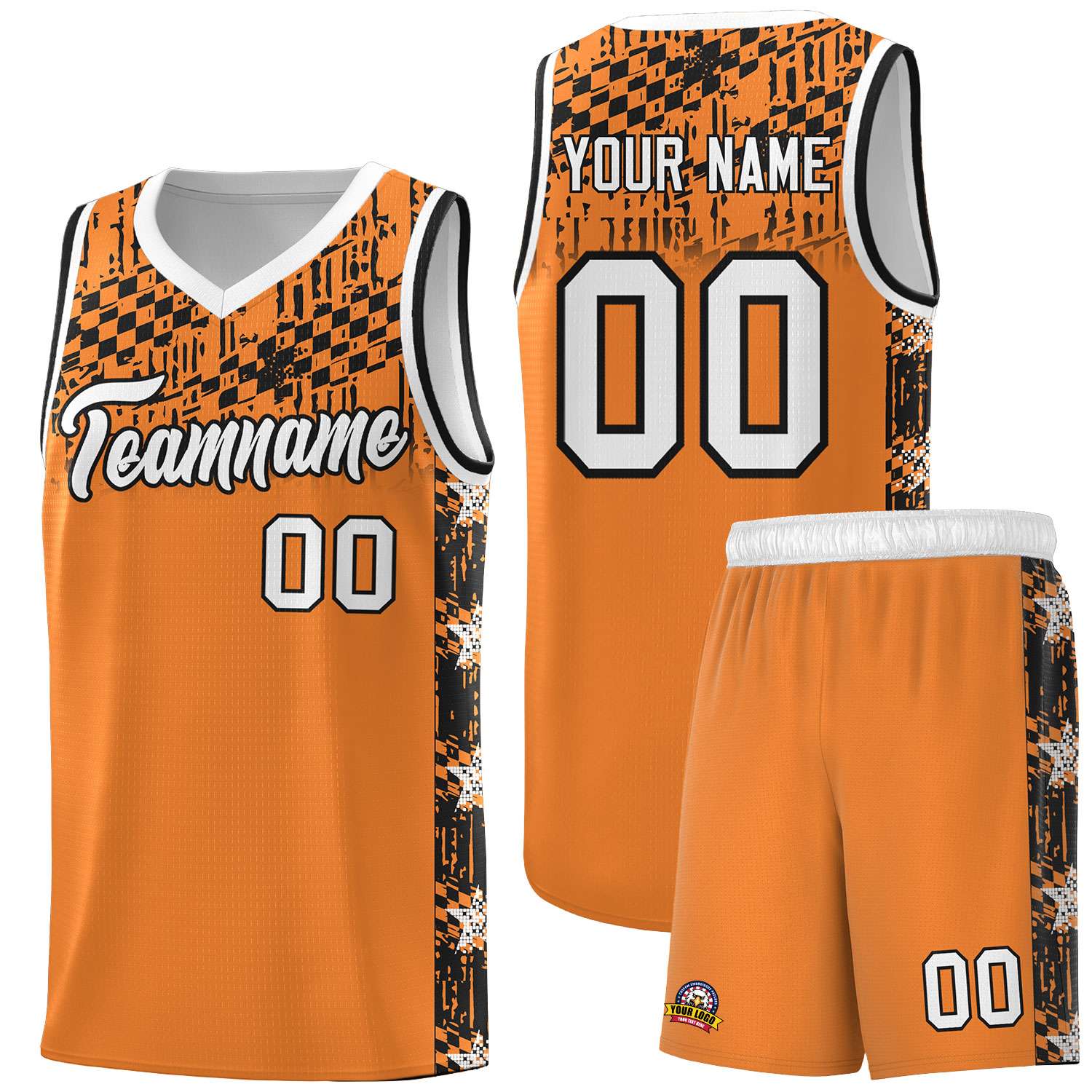 Custom Gold Orange Mosaic Stars Pattern Sports Uniform Basketball Jersey