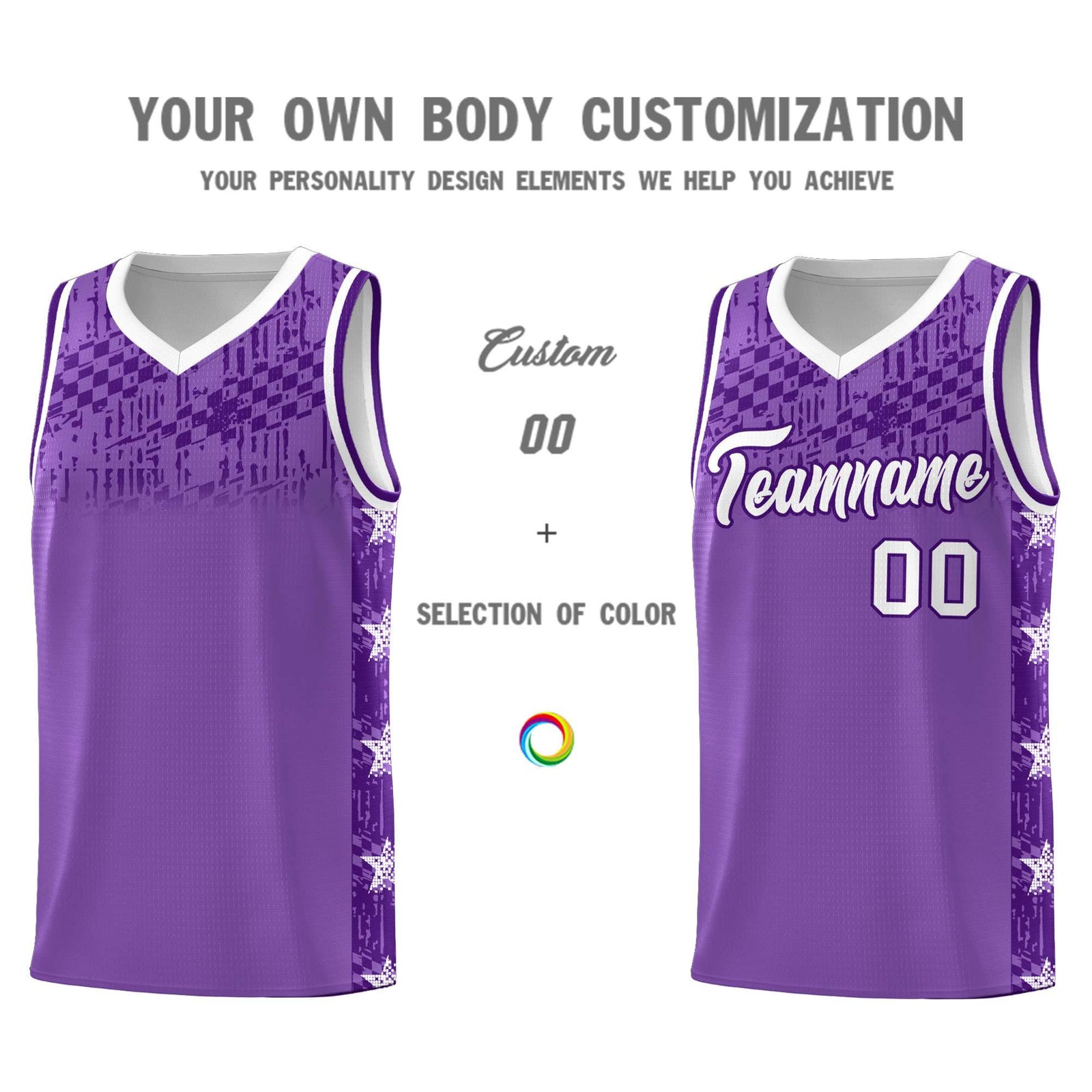 Custom Light Purple Mosaic Stars Pattern Sports Uniform Basketball Jersey