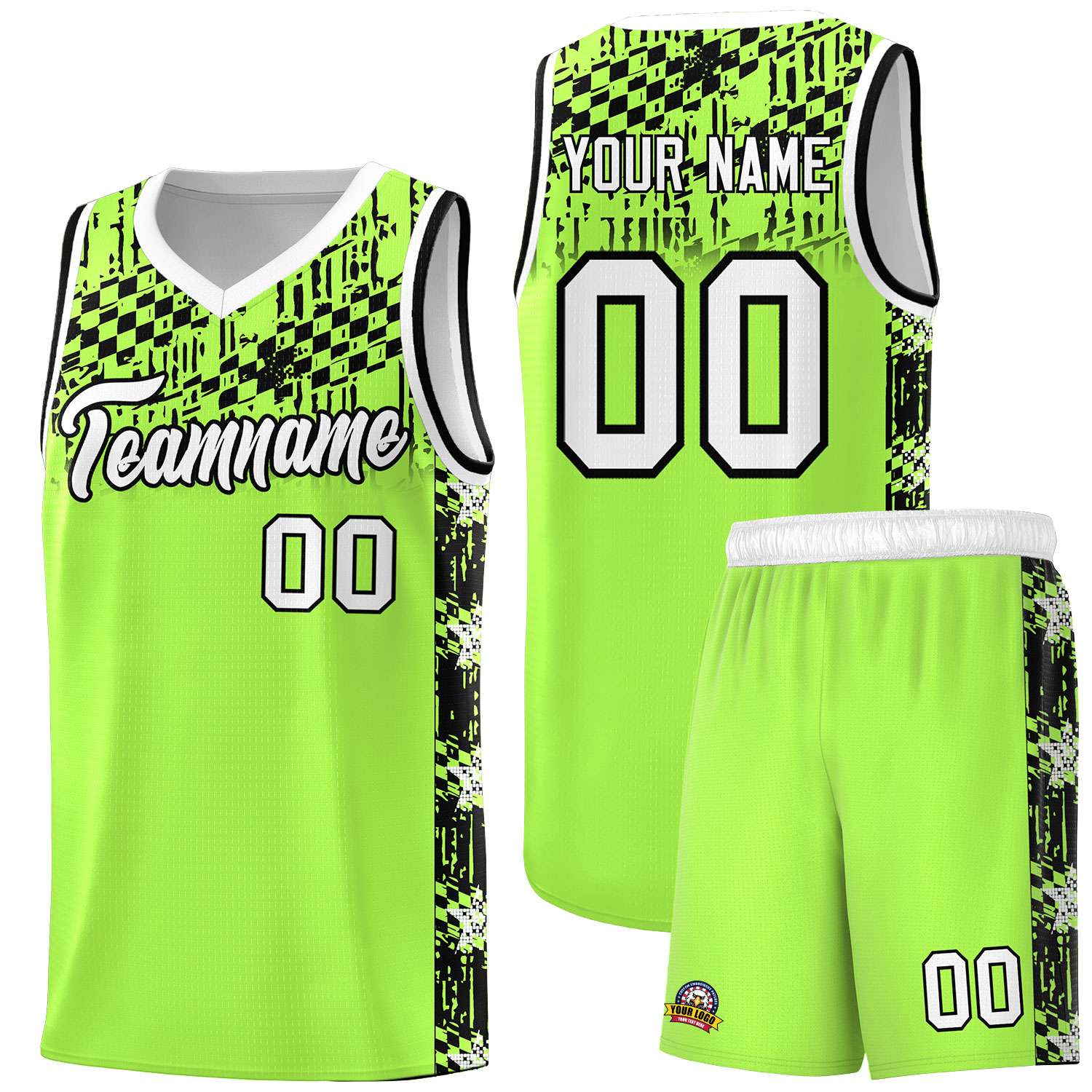 Custom Fluorescent Green Mosaic Stars Pattern Sports Uniform Basketball Jersey