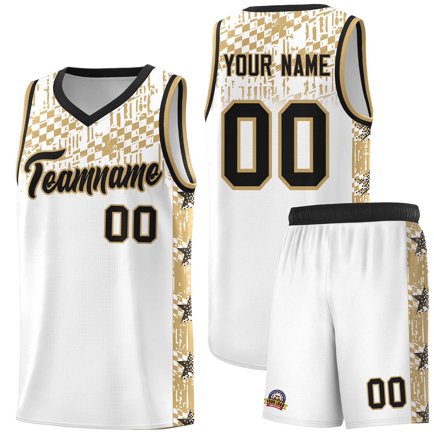 Custom White Mosaic Stars Pattern Sports Uniform Basketball Jersey