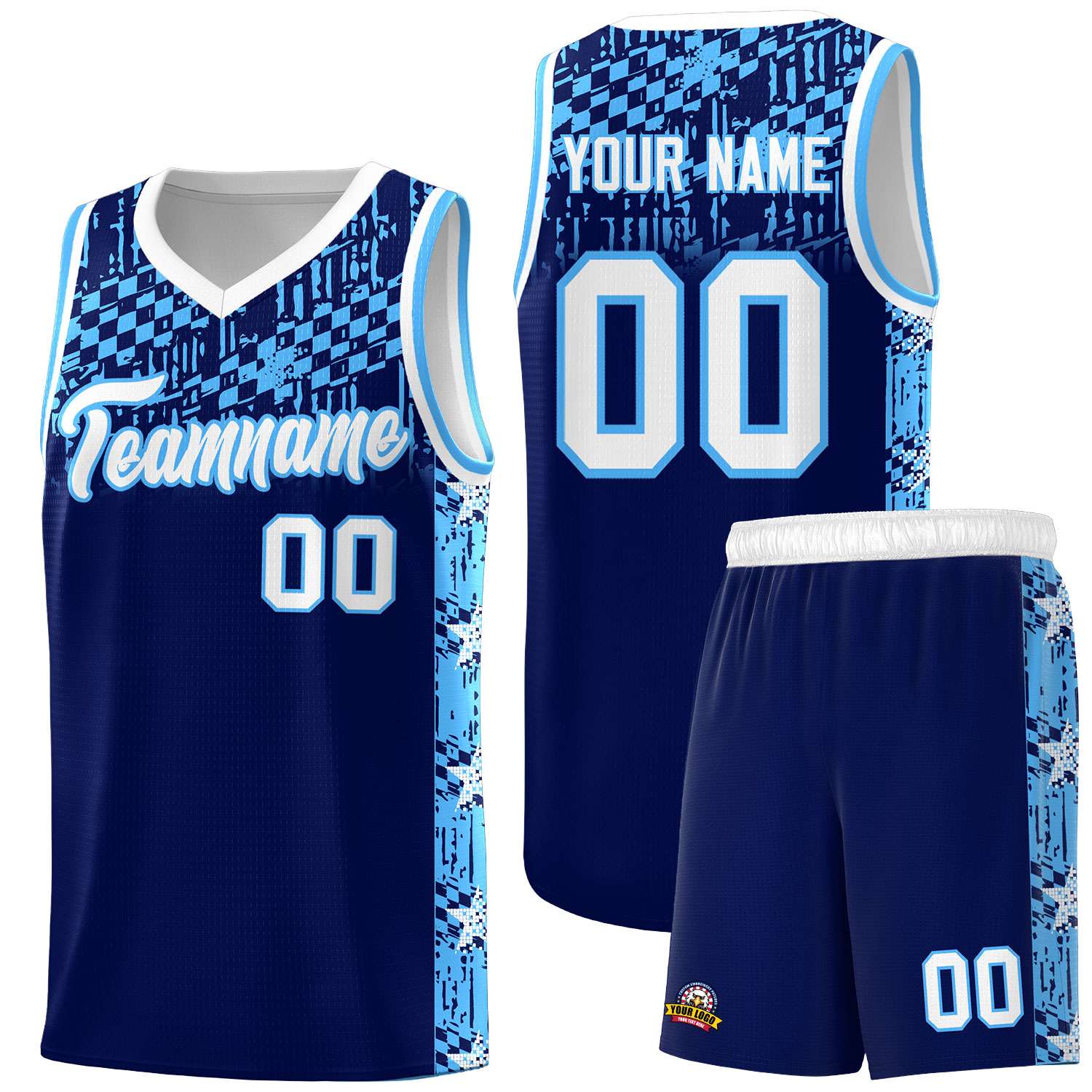 Custom Navy Mosaic Stars Pattern Sports Uniform Basketball Jersey