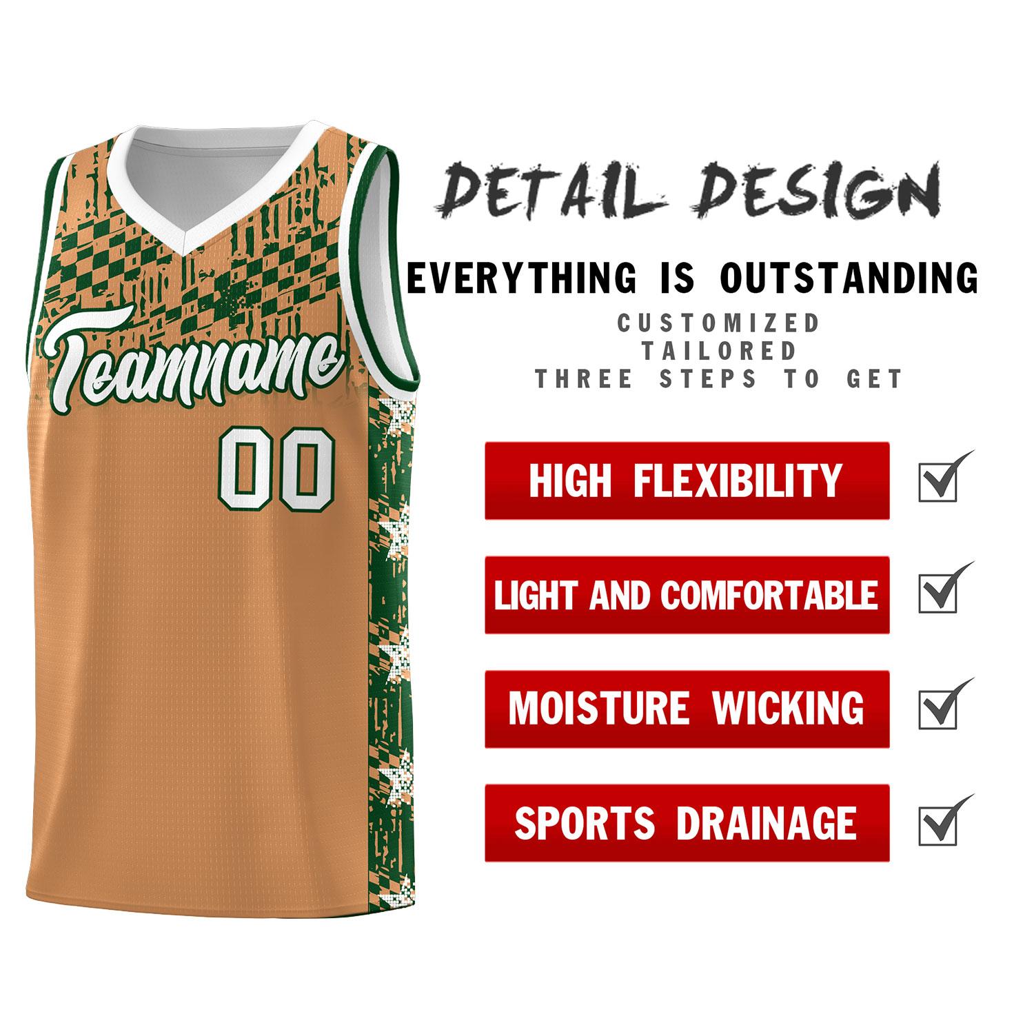 Custom Buckskin Brown Mosaic Stars Pattern Sports Uniform Basketball Jersey