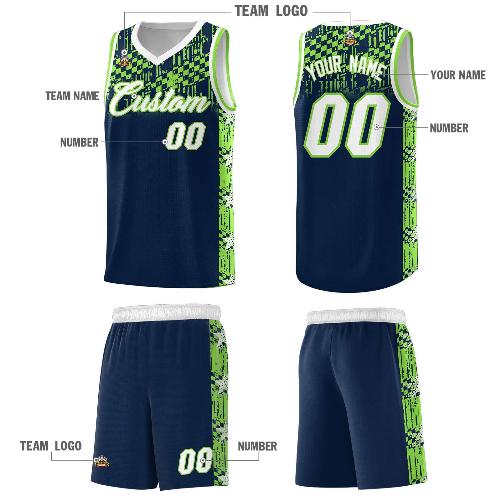Custom Navy Mosaic Stars Pattern Sports Uniform Basketball Jersey