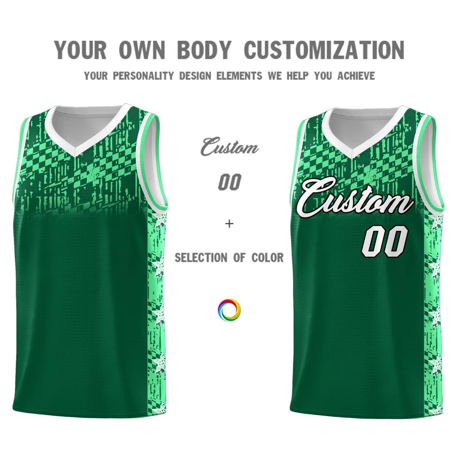 Custom Kelly Green Mosaic Stars Pattern Sports Uniform Basketball Jersey
