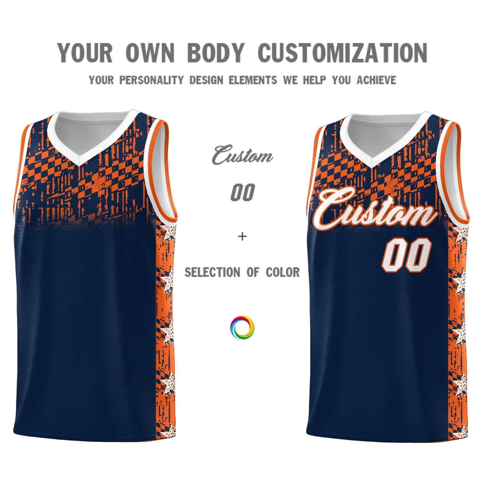 Custom Navy Mosaic Stars Pattern Sports Uniform Basketball Jersey