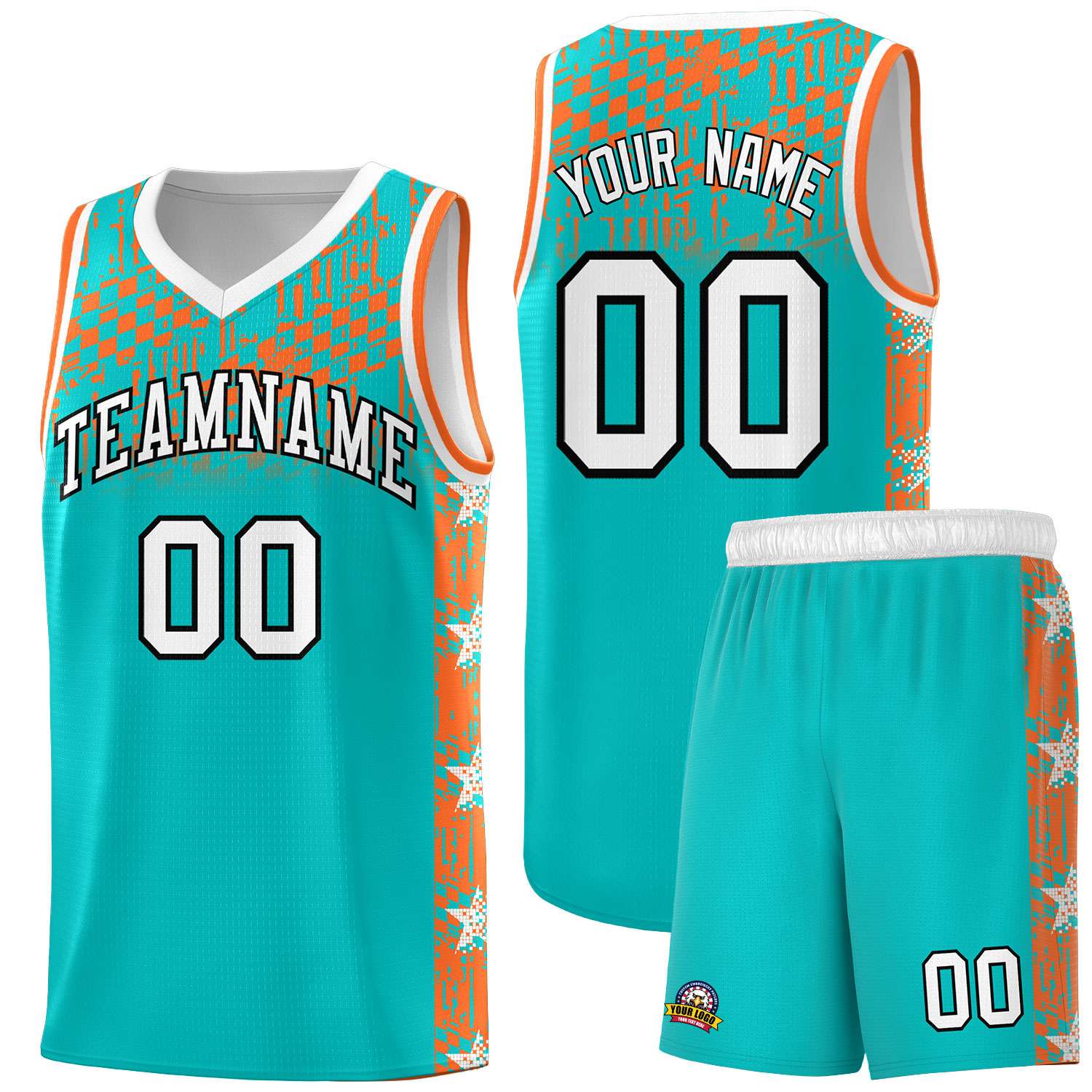 Custom Aqua Mosaic Stars Pattern Sports Uniform Basketball Jersey