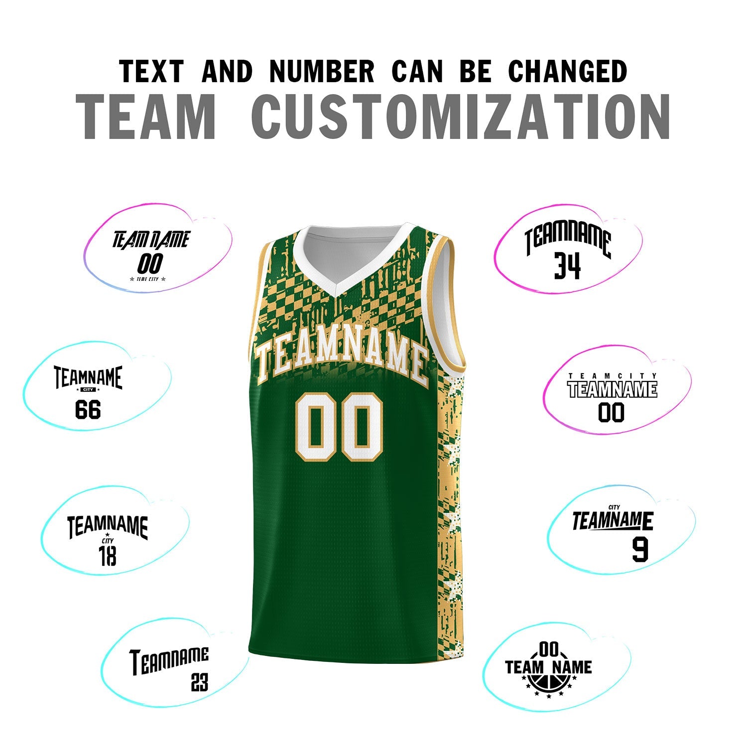 Custom Green Mosaic Stars Pattern Sports Uniform Basketball Jersey