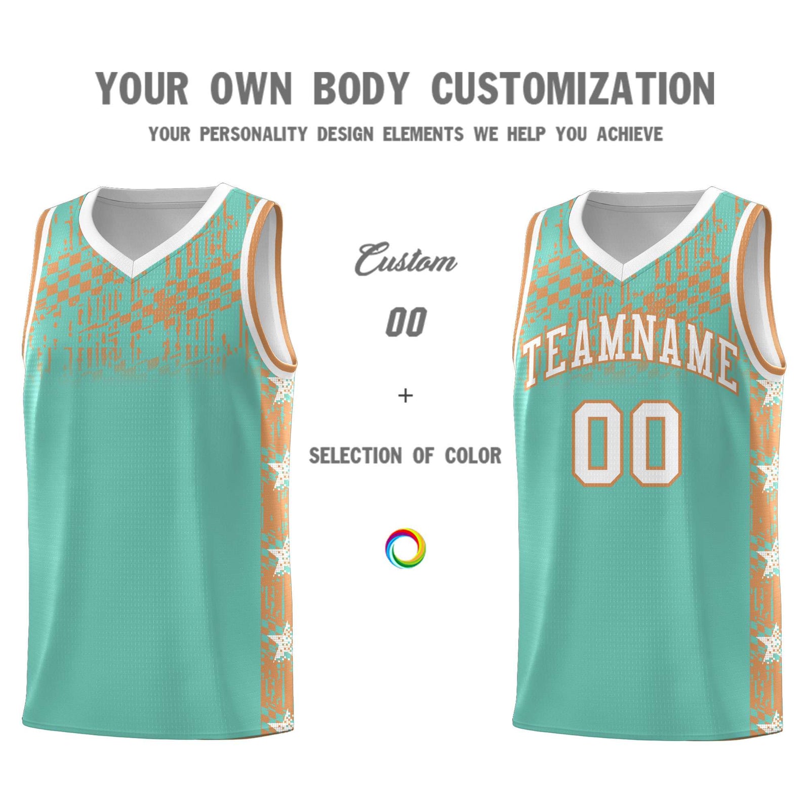 Custom Bright Green Mosaic Stars Pattern Sports Uniform Basketball Jersey