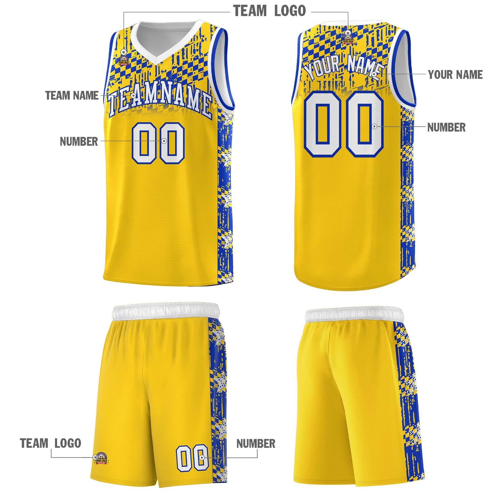 Custom Gold Mosaic Stars Pattern Sports Uniform Basketball Jersey