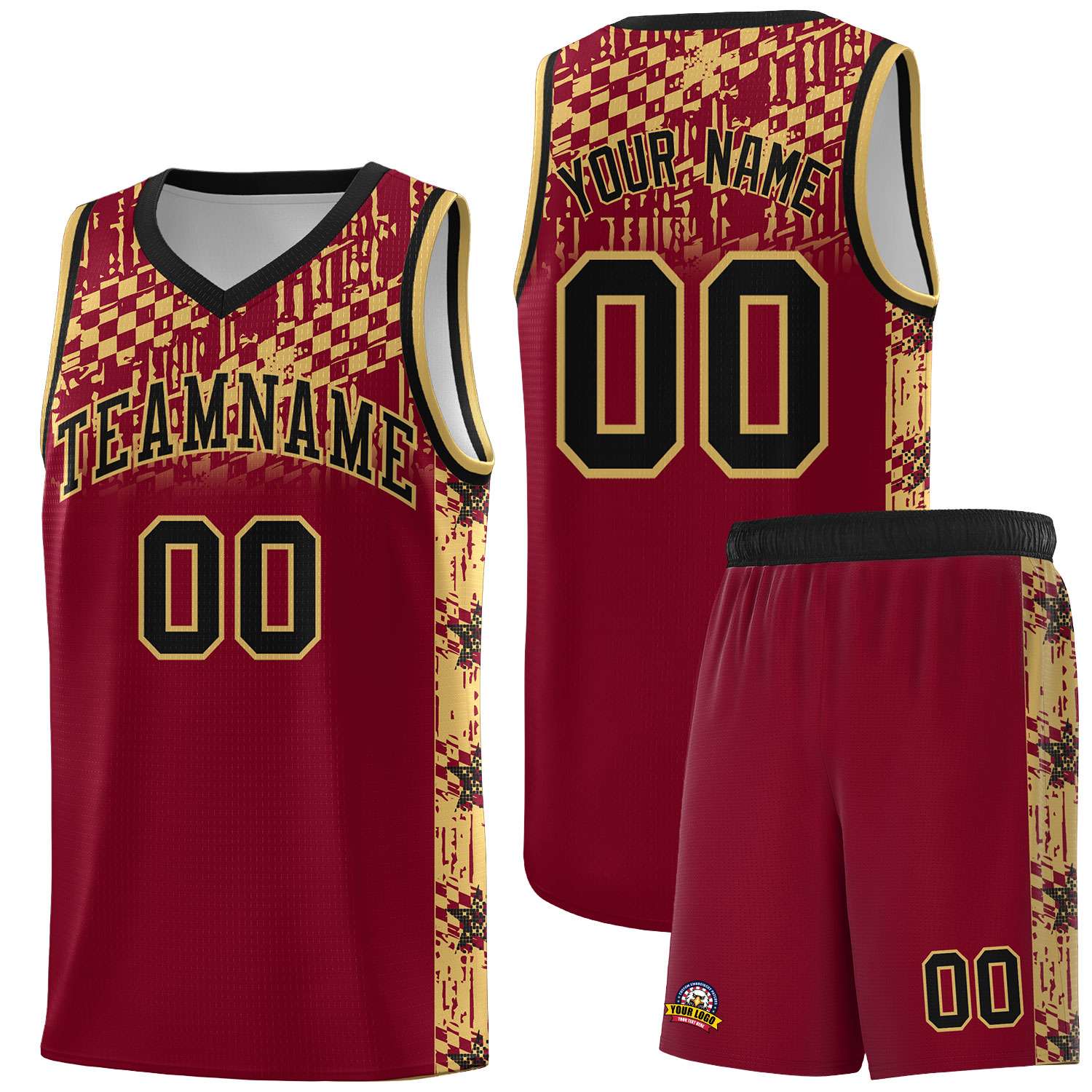 Custom Crimson Mosaic Stars Pattern Sports Uniform Basketball Jersey
