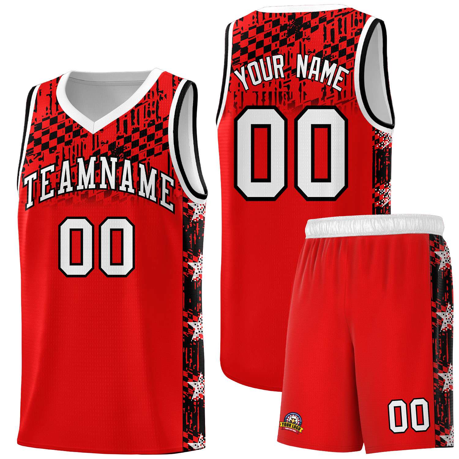 Custom Red Mosaic Stars Pattern Sports Uniform Basketball Jersey