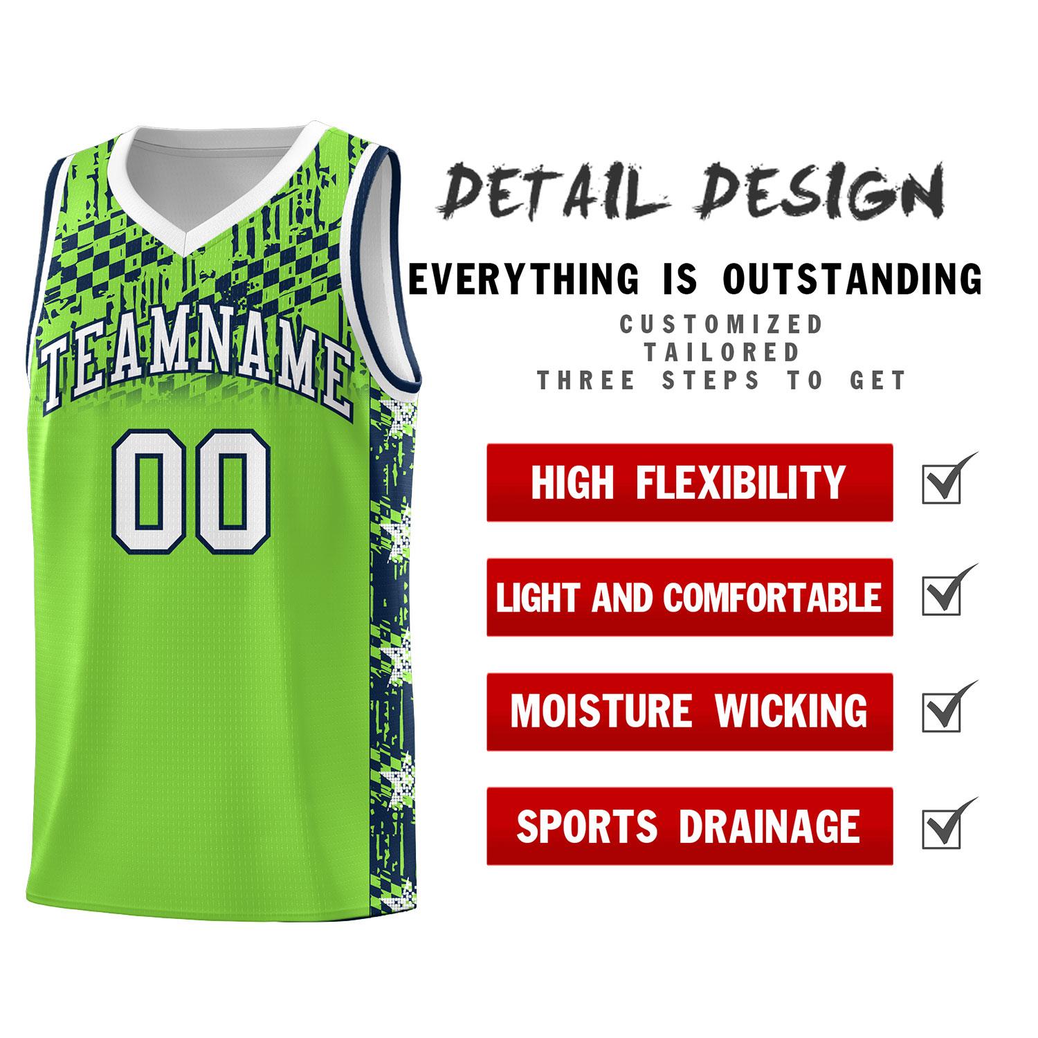 Custom Neon Green Mosaic Stars Pattern Sports Uniform Basketball Jersey