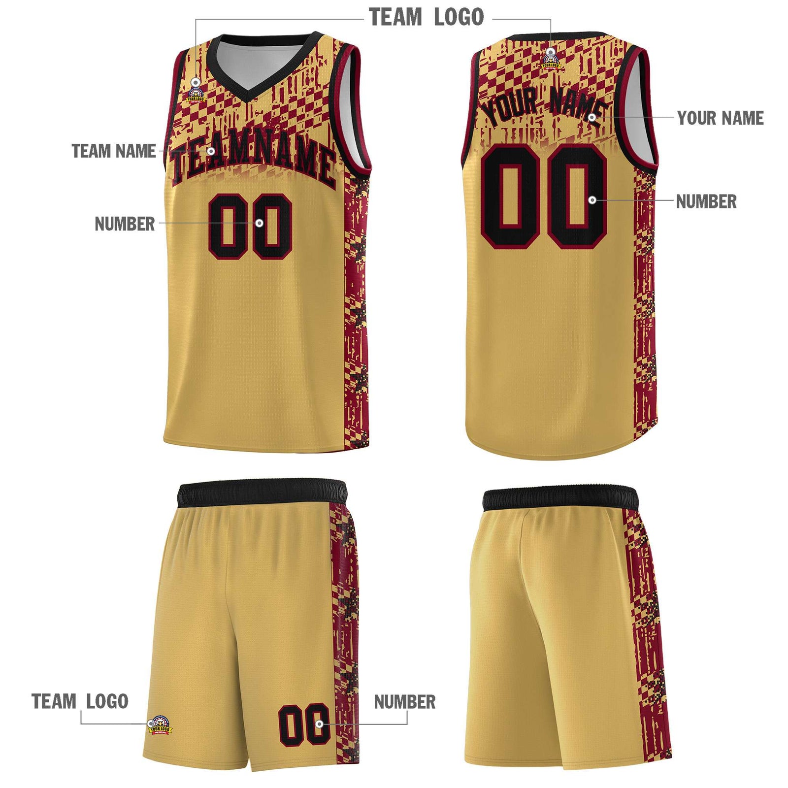 Custom Old Gold Mosaic Stars Pattern Sports Uniform Basketball Jersey