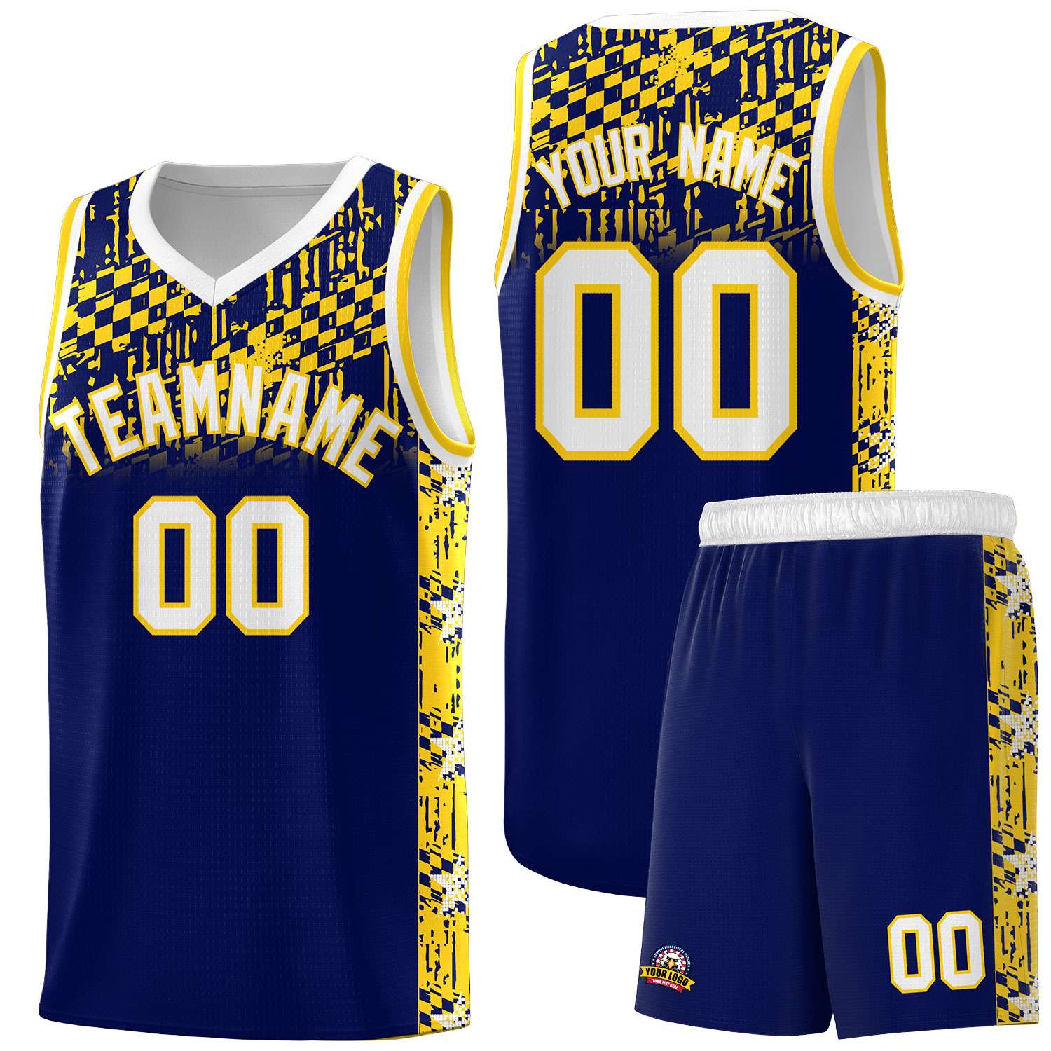 Custom Navy Mosaic Stars Pattern Sports Uniform Basketball Jersey