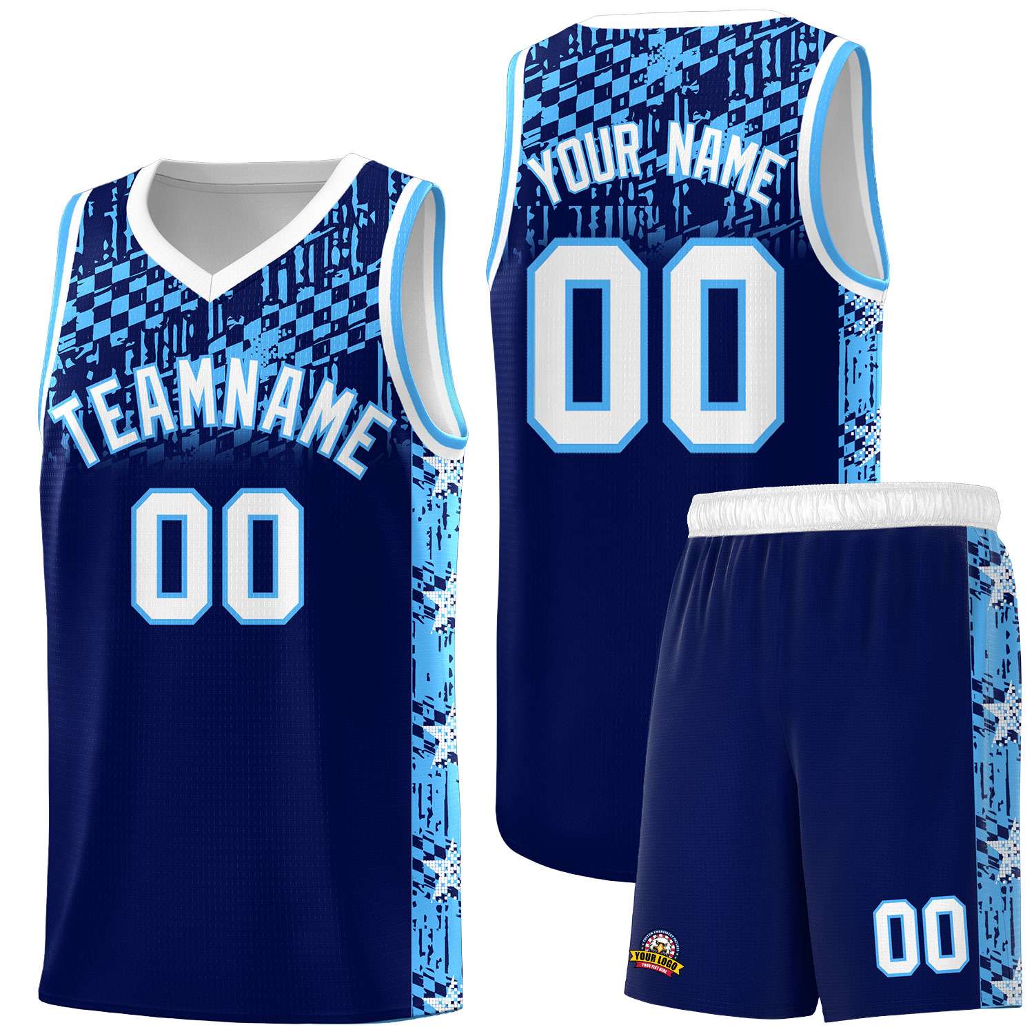 Custom Navy Mosaic Stars Pattern Sports Uniform Basketball Jersey