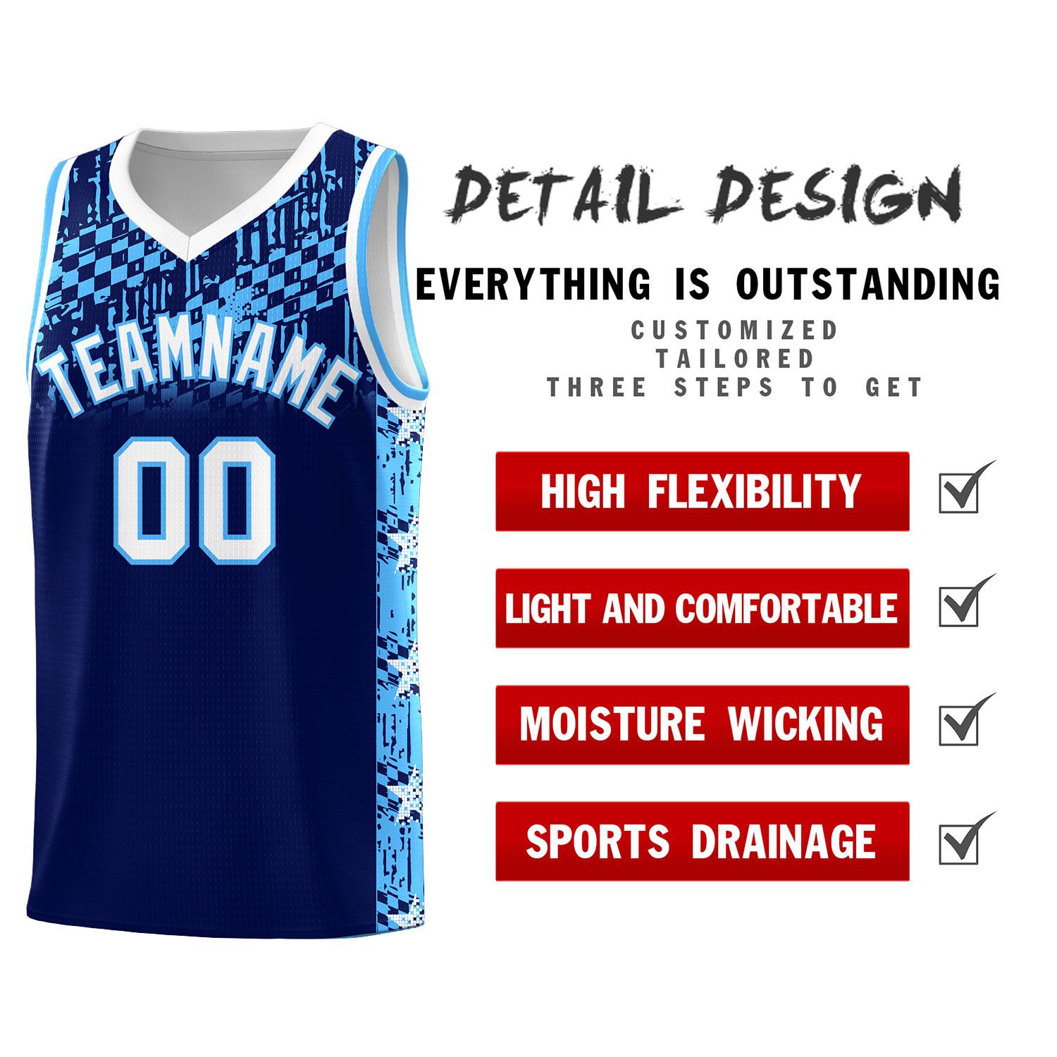 Custom Navy Mosaic Stars Pattern Sports Uniform Basketball Jersey