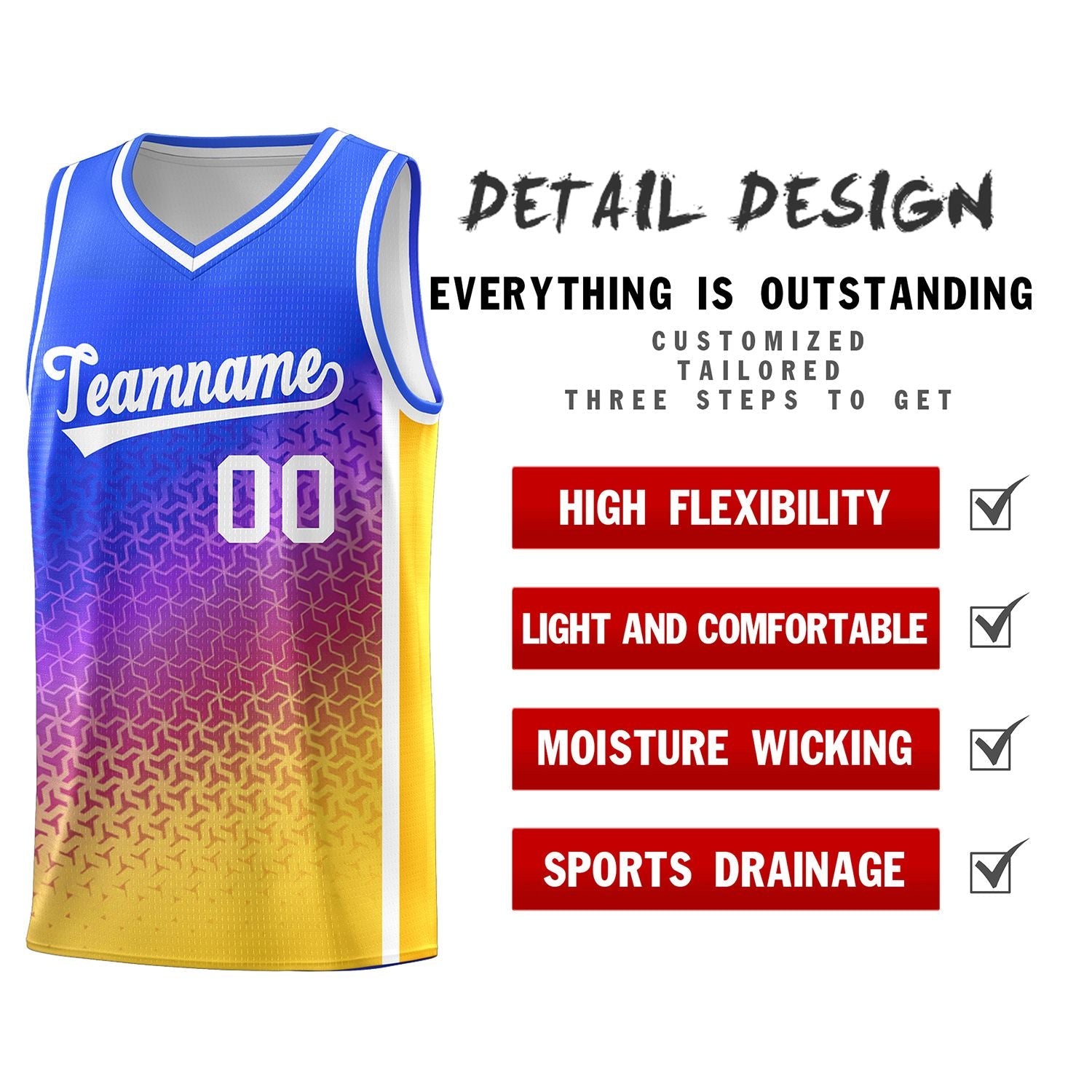Custom Royal Purple-Gold Gradient Design Irregular Shapes Pattern Sports Uniform Basketball Jersey